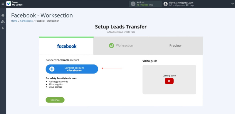 Facebook and Worksection integration | Connect your Facebook account to SaveMyLeads
