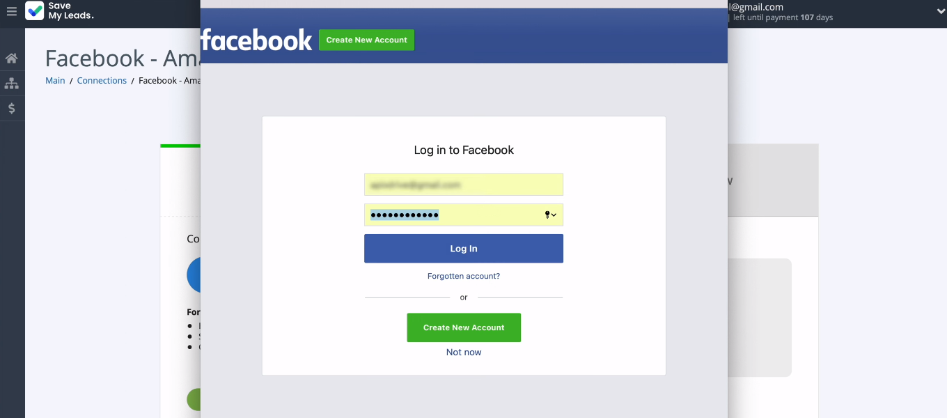 Facebook and Amazon SES integration | Log in to FB