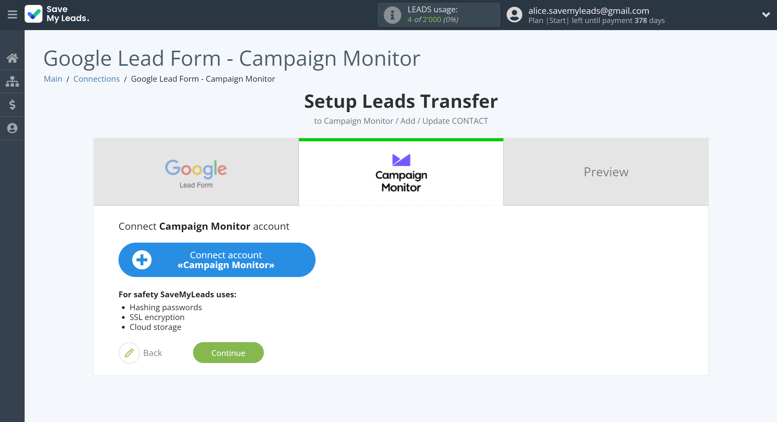 How to Connect Google Lead Form with Campaign Monitor | Data Destination account connection