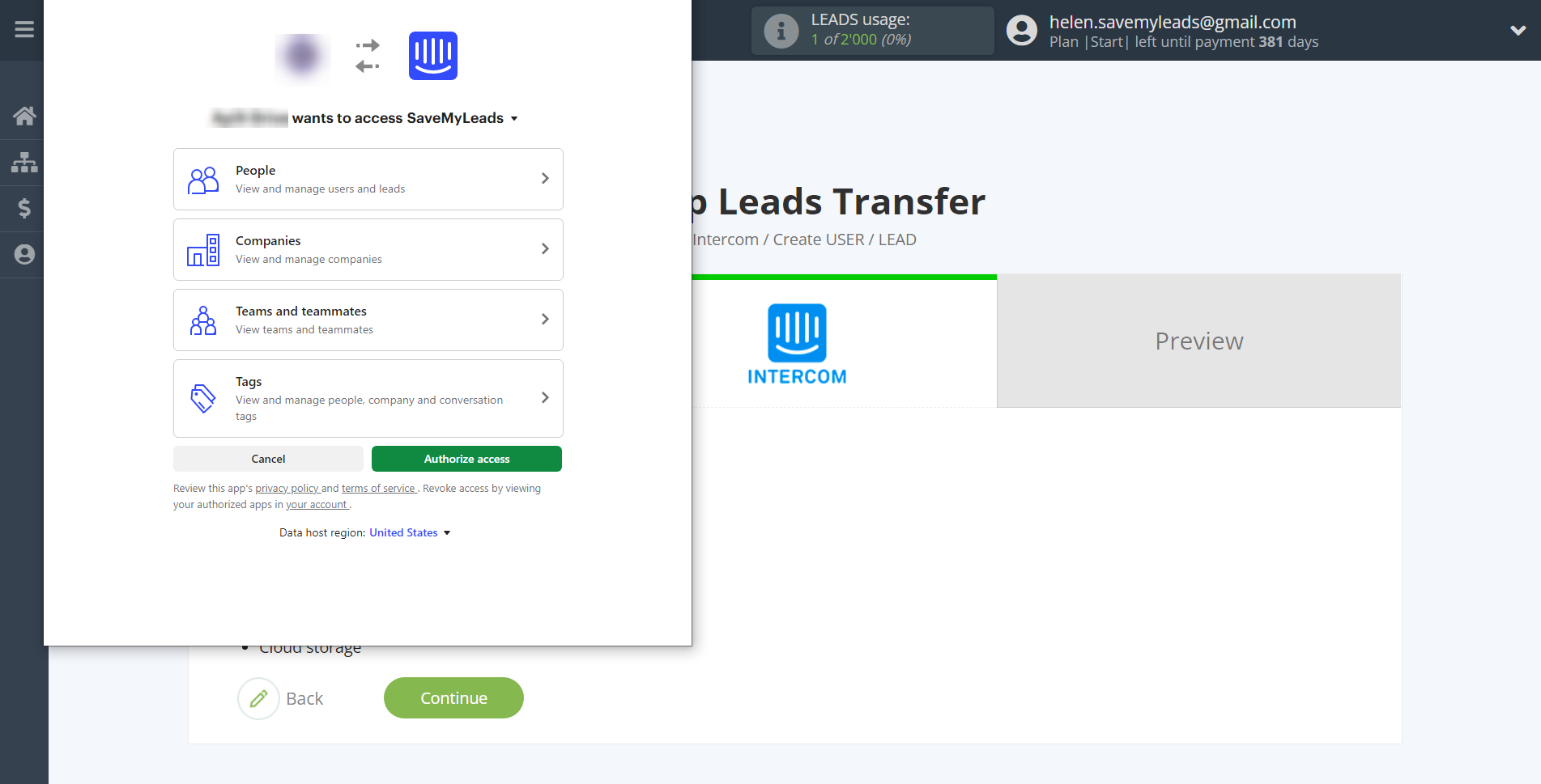 How to Connect Google Lead Form with Intercom | Data Destination account connection