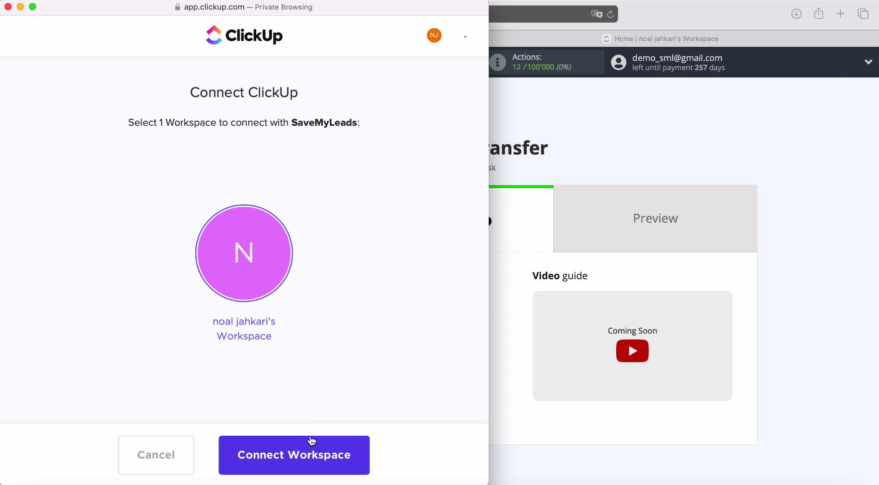 Facebook and ClickUp integration | Click Connect Workspace