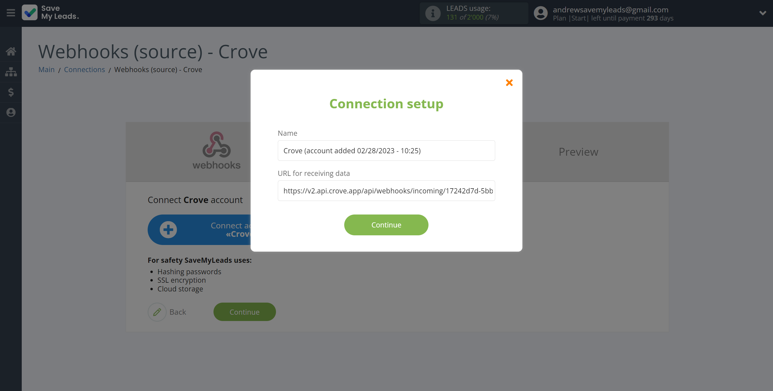 How to Connect Webhooks with Crove | Data Destination account connection