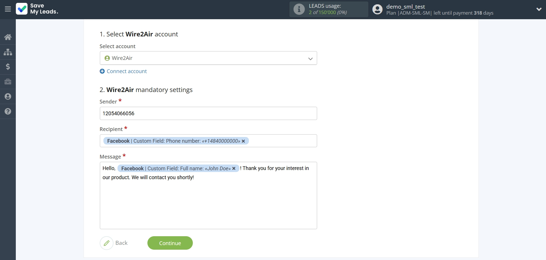 How to Connect Facebook with Wire2Air | Assigning fields How to Connect Facebook with Wire2Air | Assigning fields