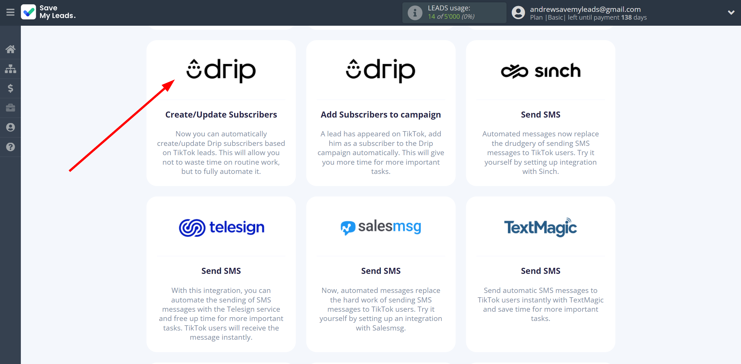 How to Connect TikTok with Drip Create/Update Subscribers | Data Destination system selection