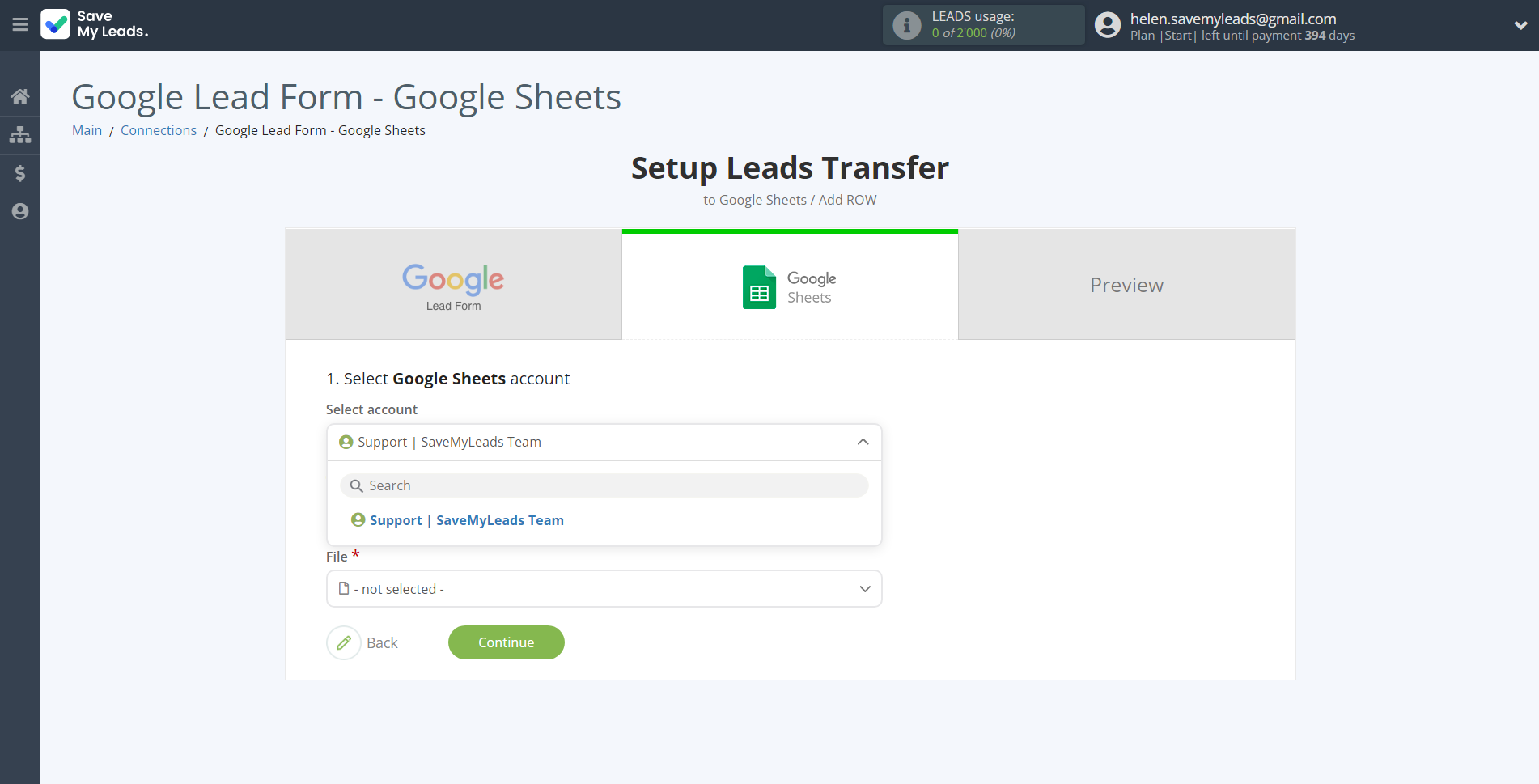 How to Connect Google Lead Form with Google Sheets |&nbsp;Data Destination account selection