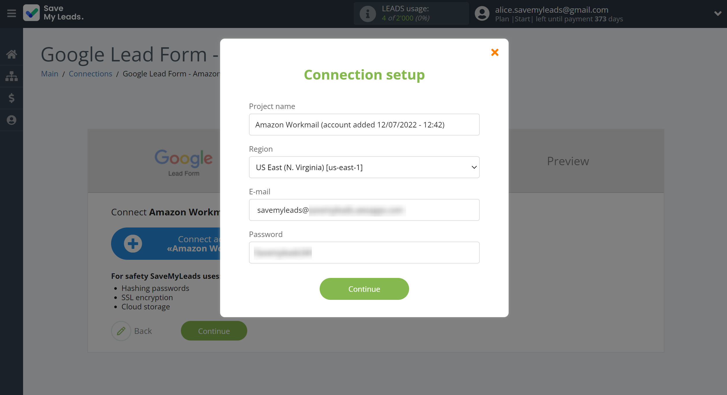 How to Connect Google Lead Form with Amazon Workmail | Data Destination account connection