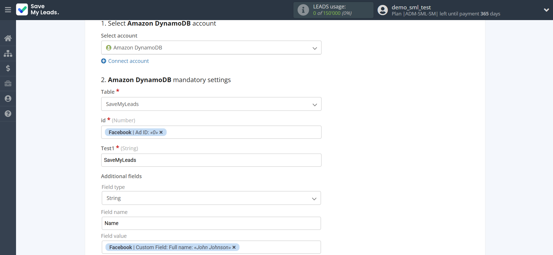 How to Connect Facebook with Amazon DynamoDB | Assigning fields