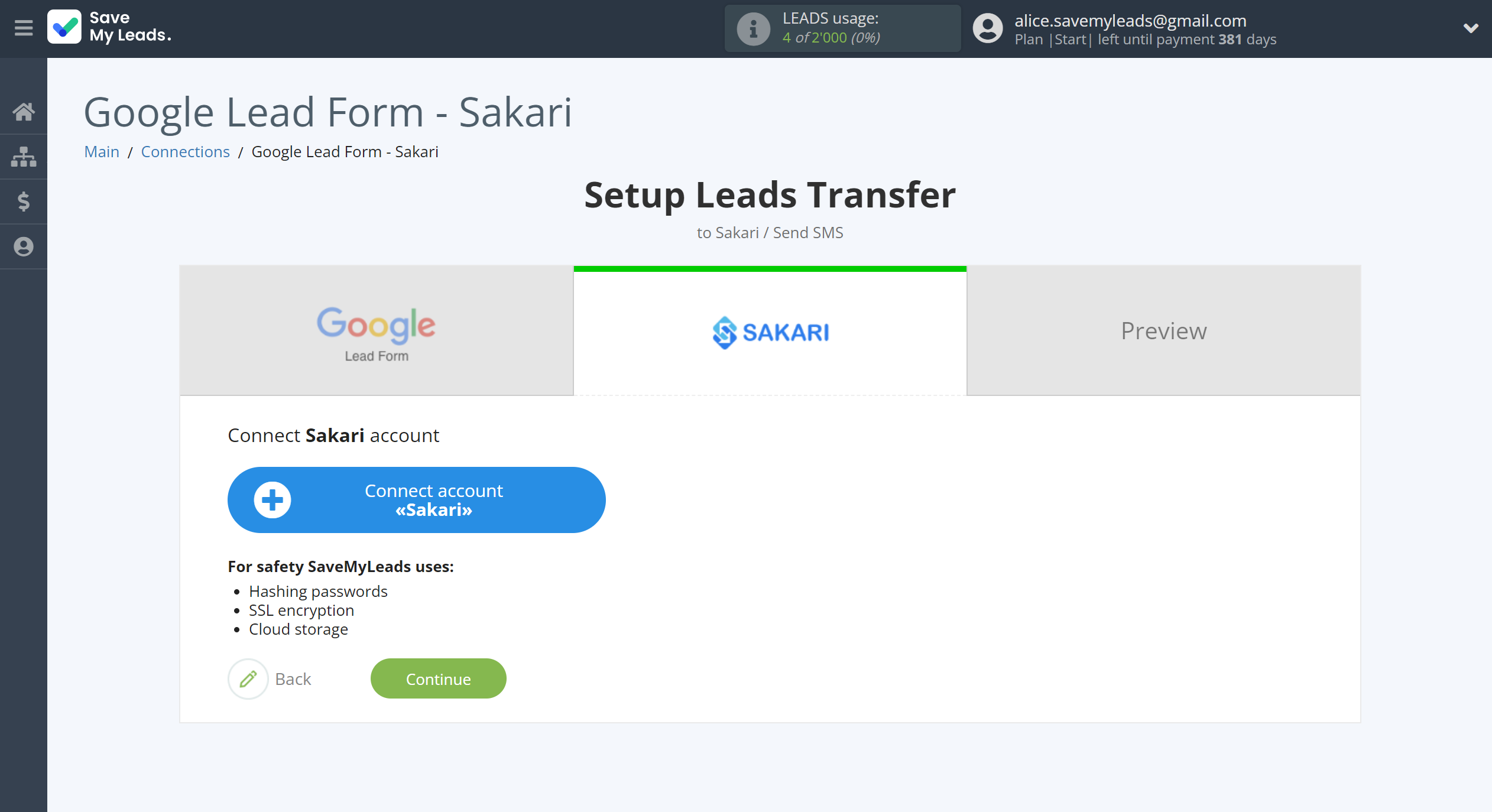 How to Connect Google Lead Form with Sakari | Data Destination account connection