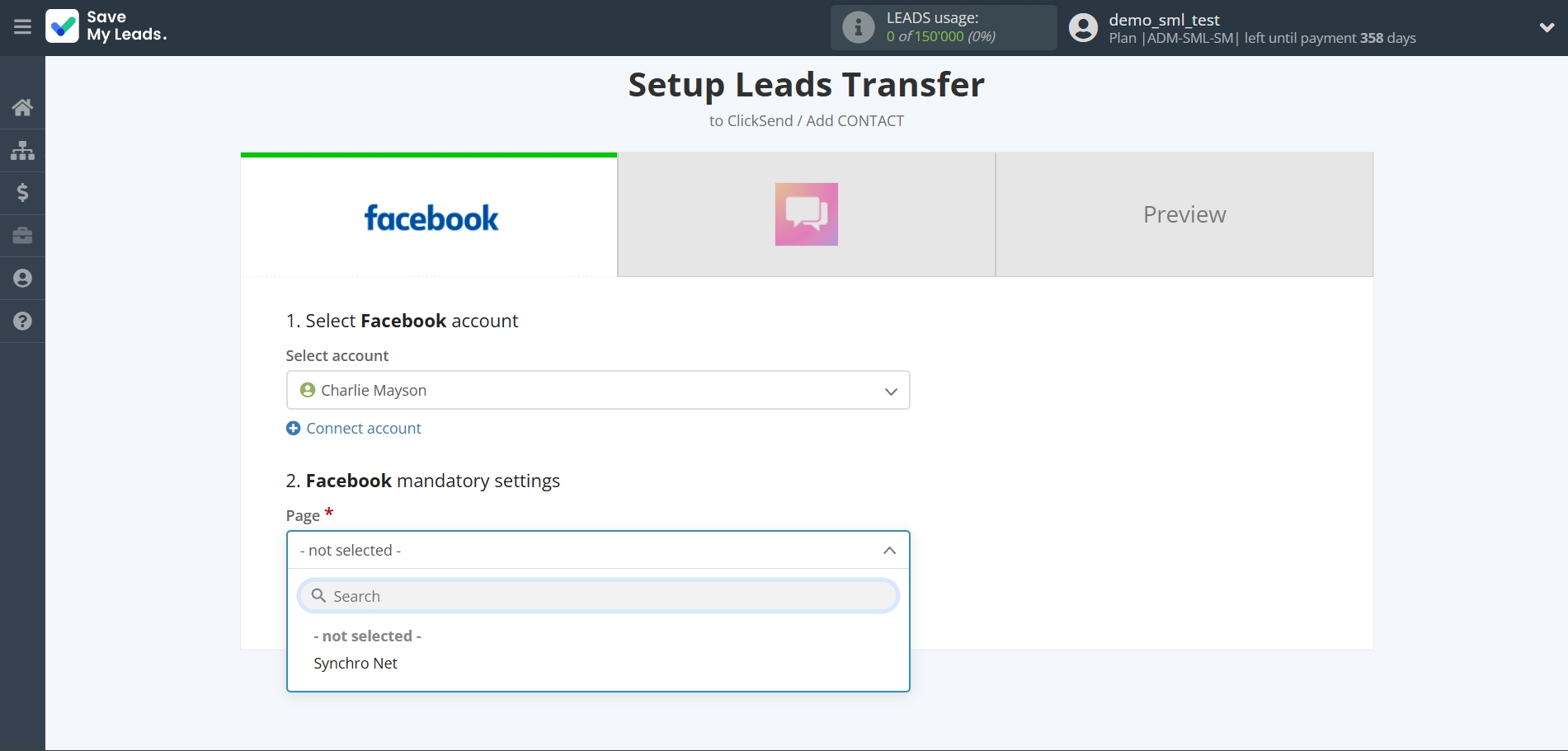 How to Connect Facebook with ClickSend Add Contacts | Data Source account connection