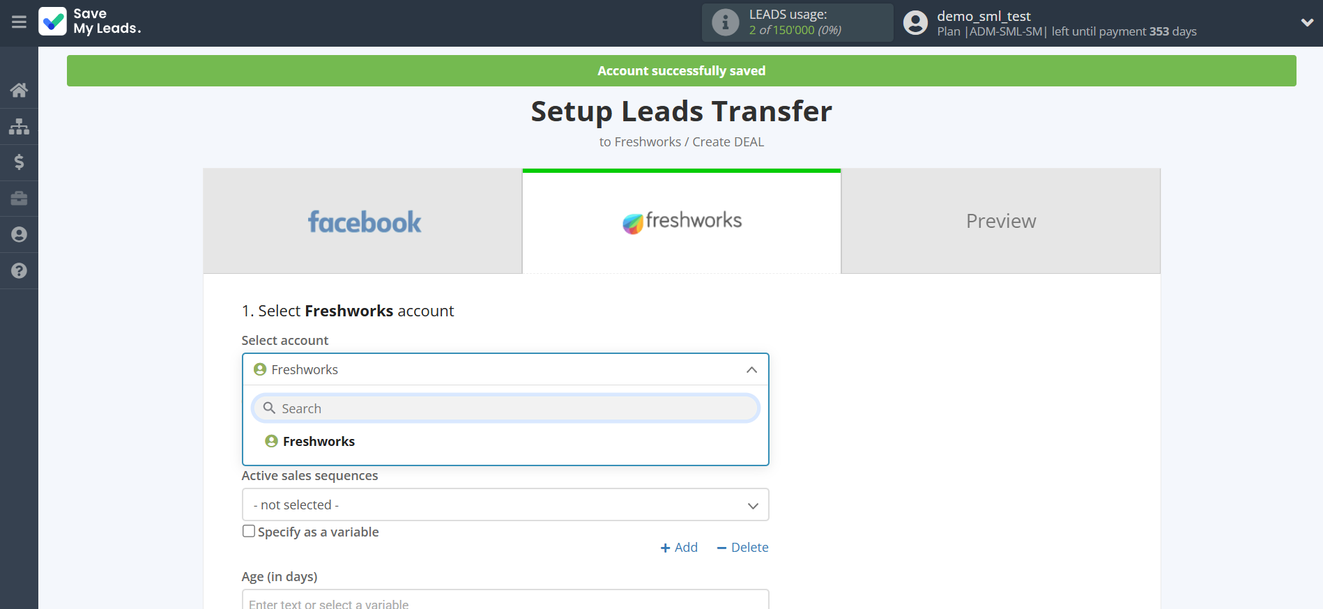 How to Connect Facebook with Freshworks Create Deal | Data Destination account selection How to Connect Facebook with Freshworks Create Deal | Data Destination account selection
