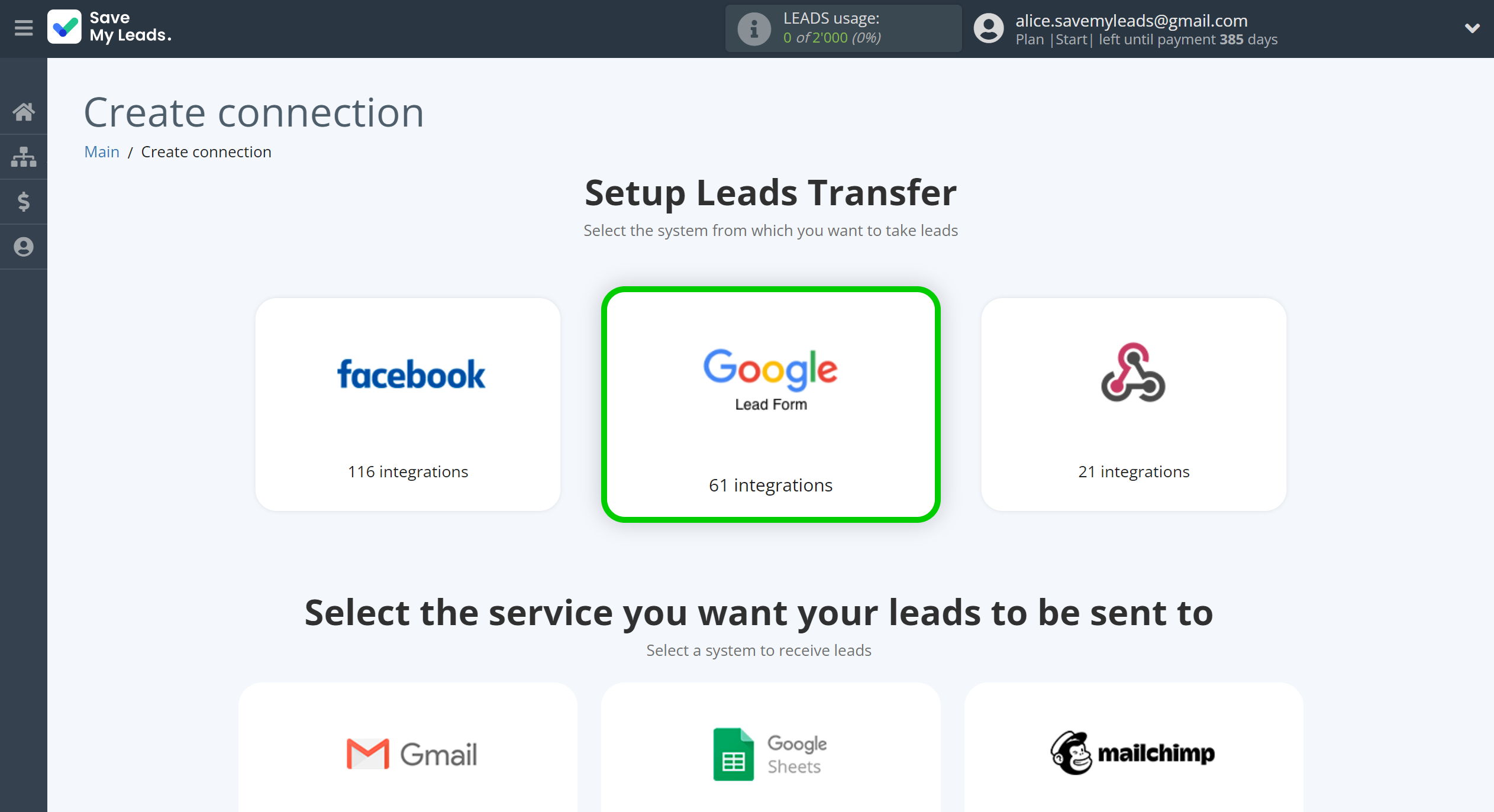 How to Connect Google Lead Form with MeisterTask | Data Source system selection