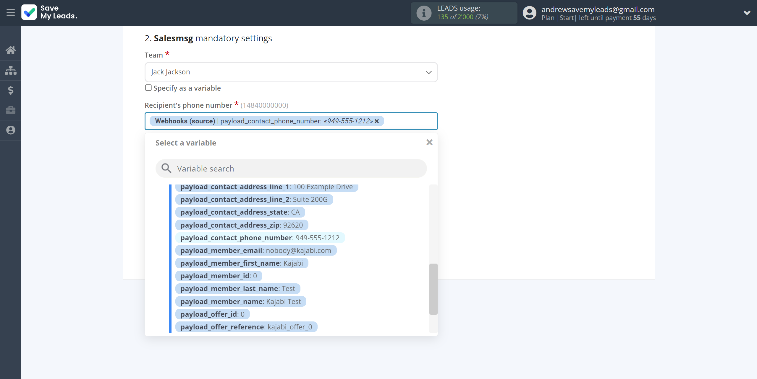 How to Connect Webhooks with Salesmsg | Assigning fields