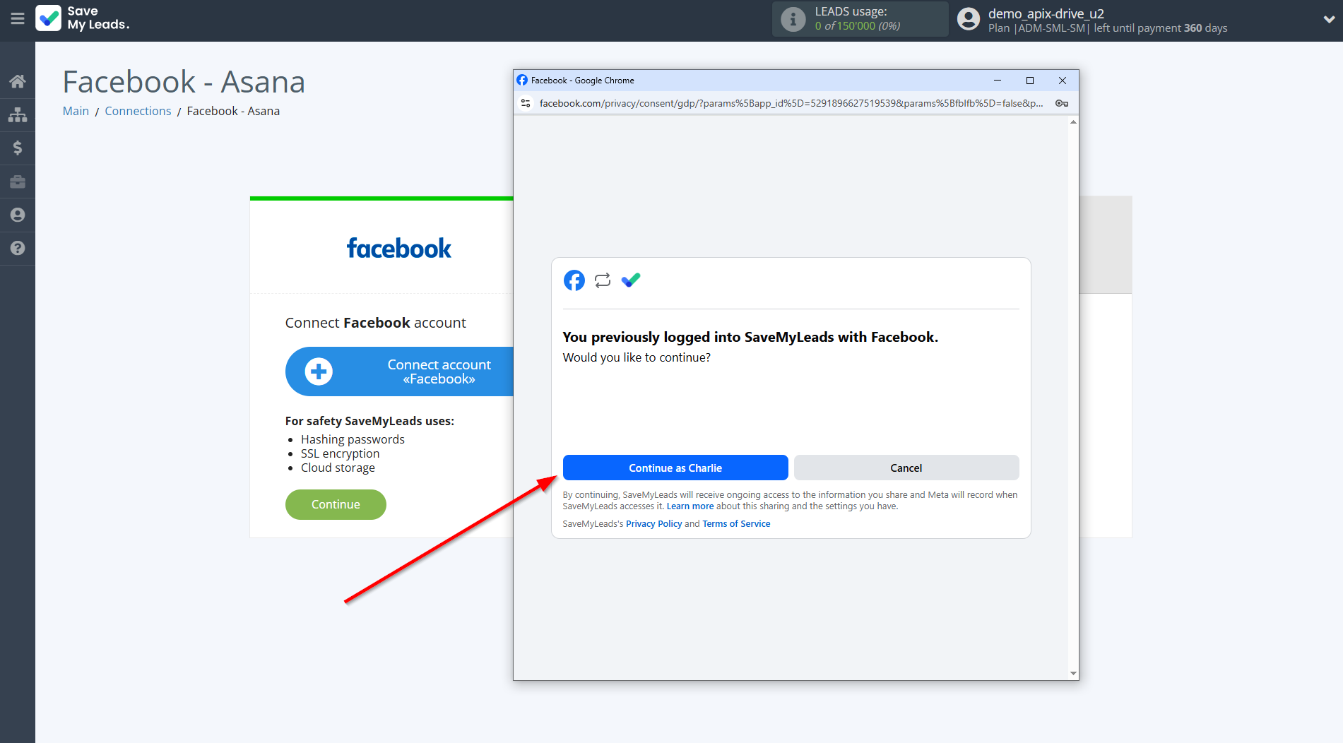How to Connect Facebook with Asana | Data Source account connection