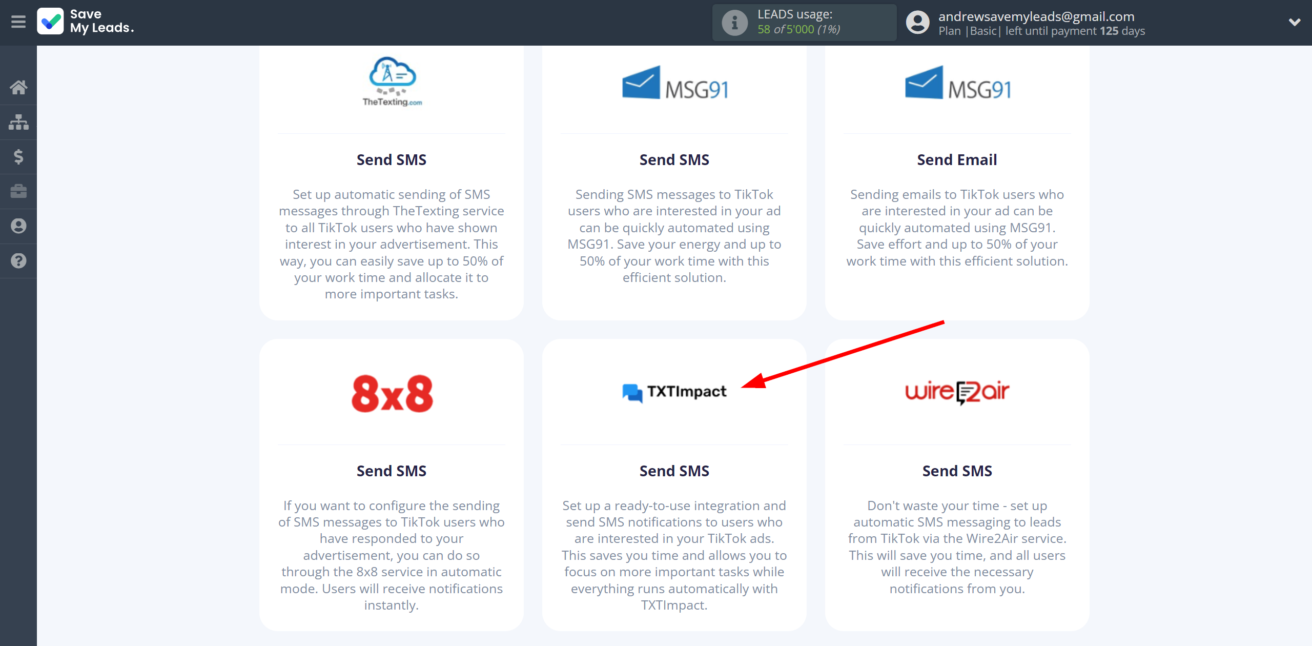 How to Connect TikTok with TXTImpact | Data Destination system selection