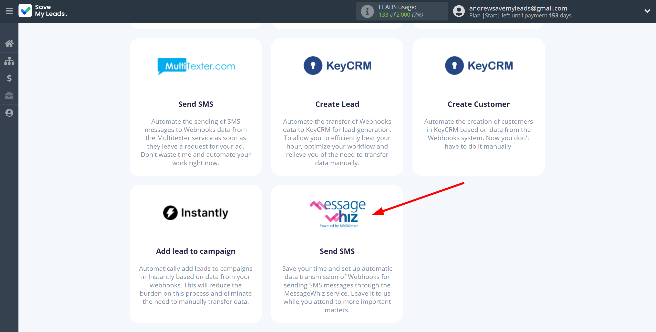 How to Connect Webhooks with MessageWhiz | Data Destination system selection