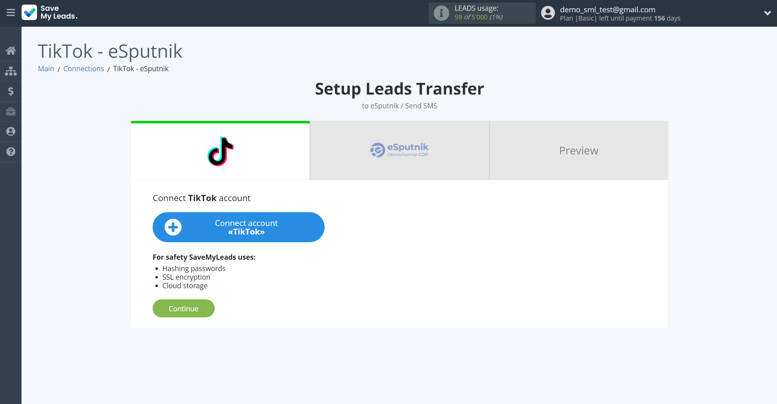 How to Connect TikTok with eSputnik Send SMS | Data Source account connection