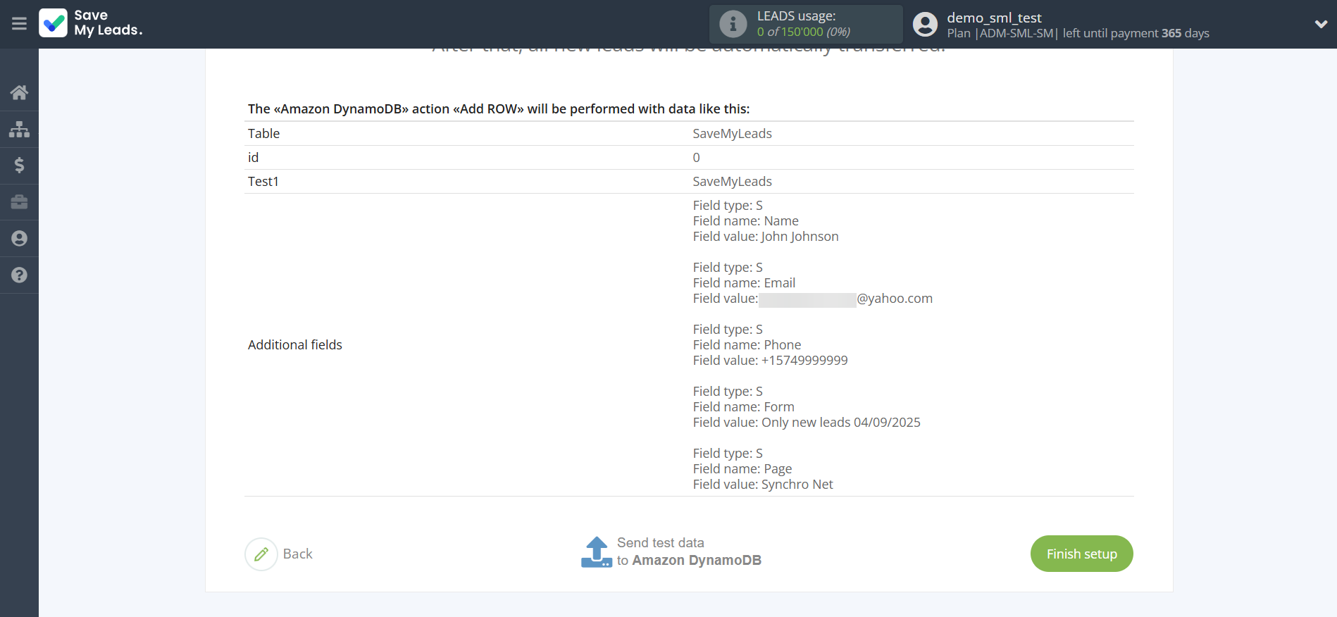 How to Connect Facebook with Amazon DynamoDB | Test data
