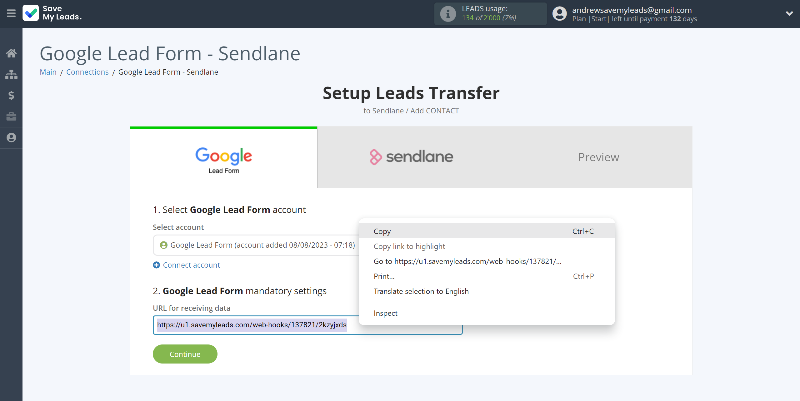 How to Connect Google Lead Form with Sendlane Add Contacts | Data Source account connection