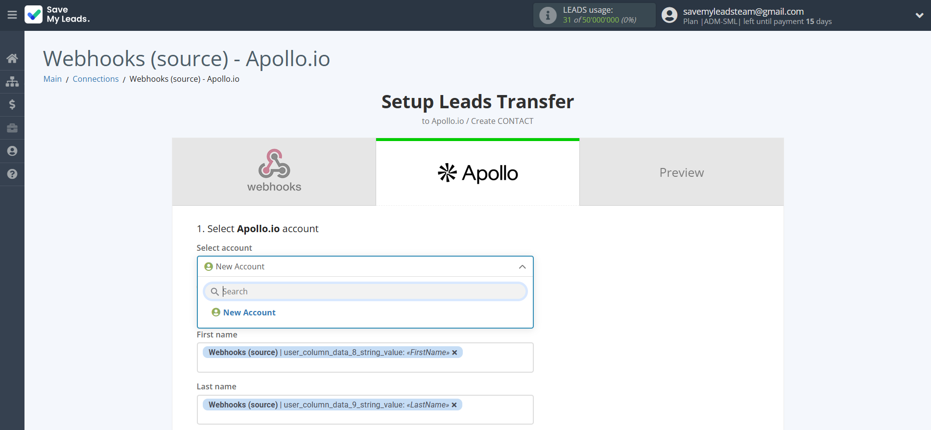 How to Connect Webhooks with Apollo.io Create Contacts | Data Destination account selection How to Connect Webhooks with Apollo.io Create Contacts | Data Destination account selection
