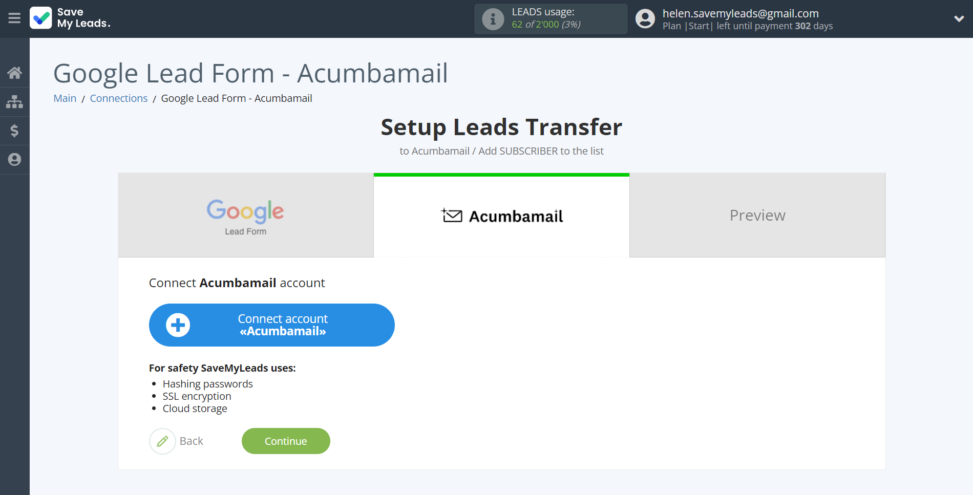 How to Connect Google Lead Form with Acumbamail Add Subscribers | Data Destination account connection