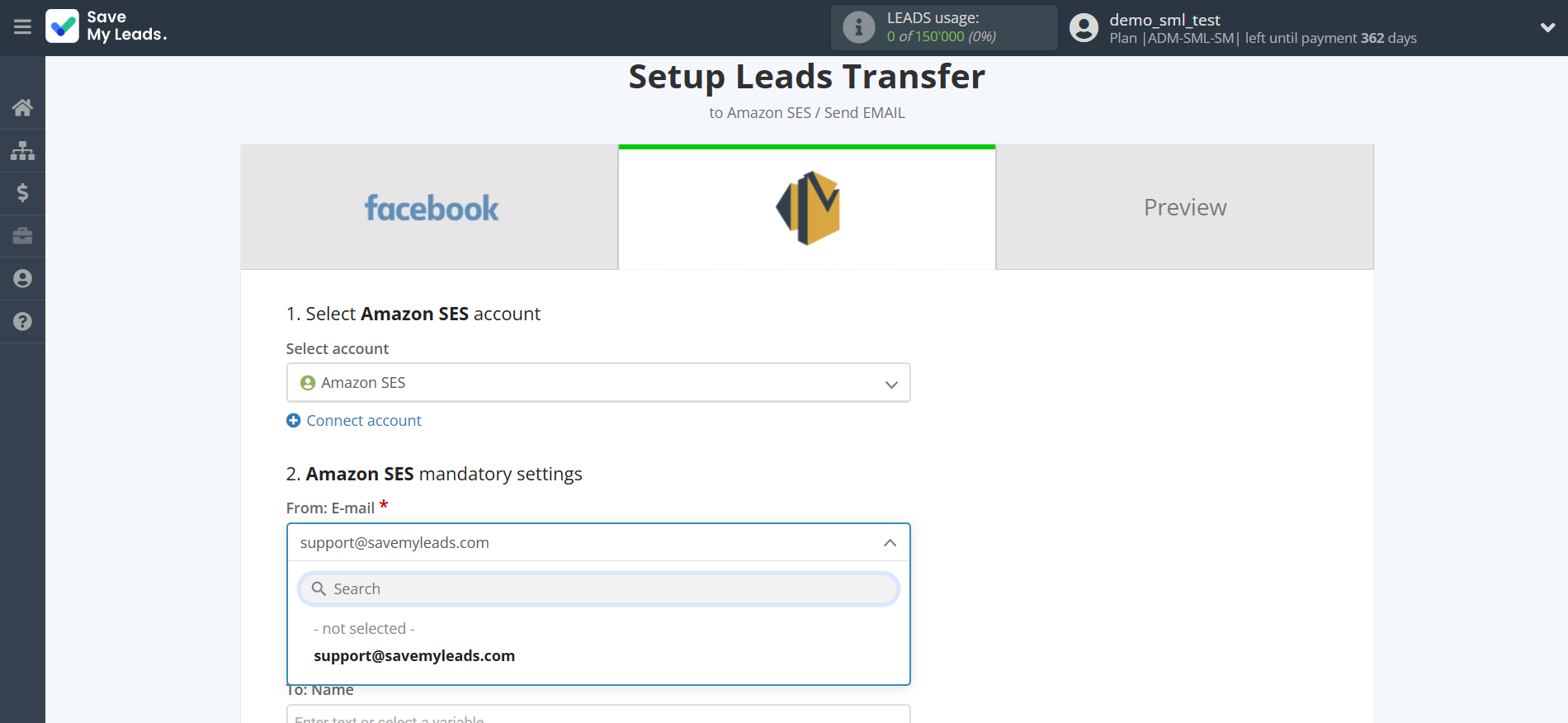 How to Connect Facebook with Amazon SES | Assigning fields