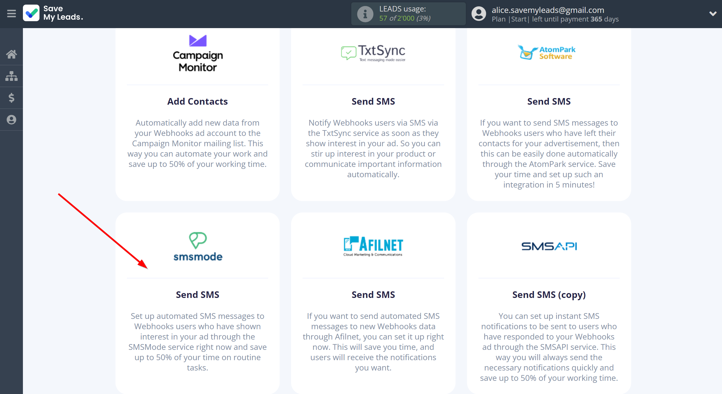 How to Connect Webhooks with Smsmode | Data Destination system selection