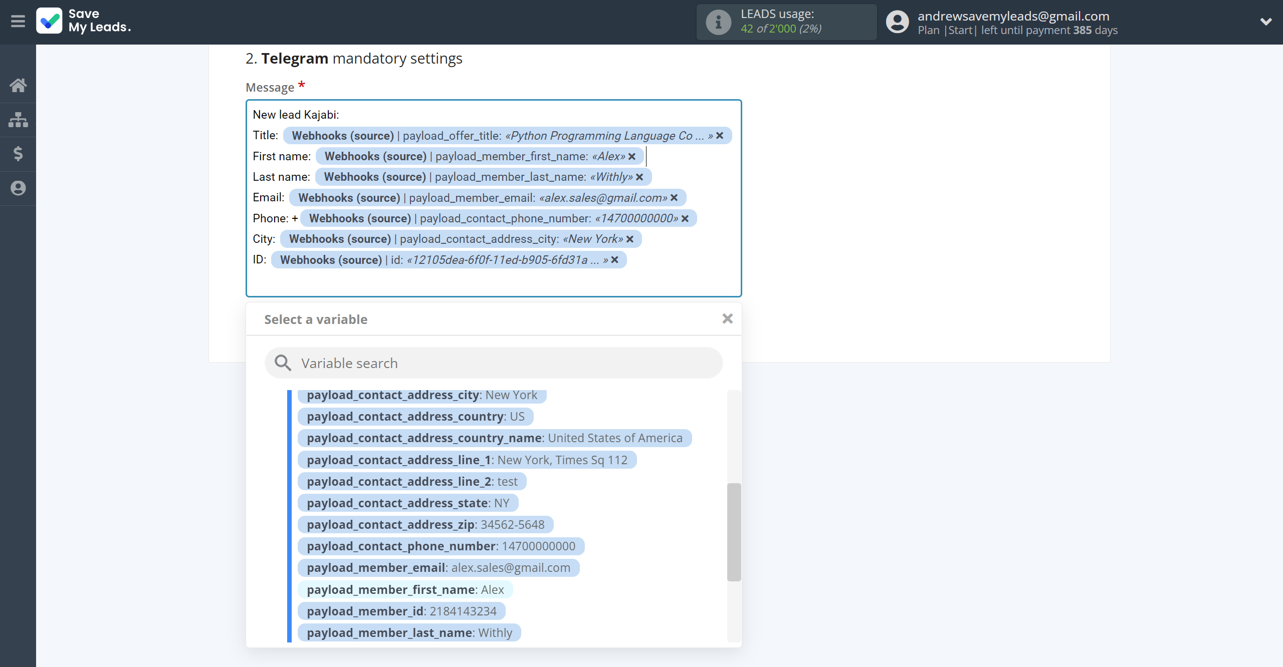 How to Connect Webhooks with Telegram | Assigning fields