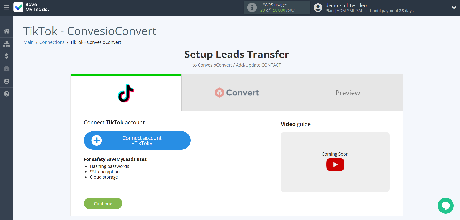 How to Connect TikTok with ConvesioConvert | Data Source account connection