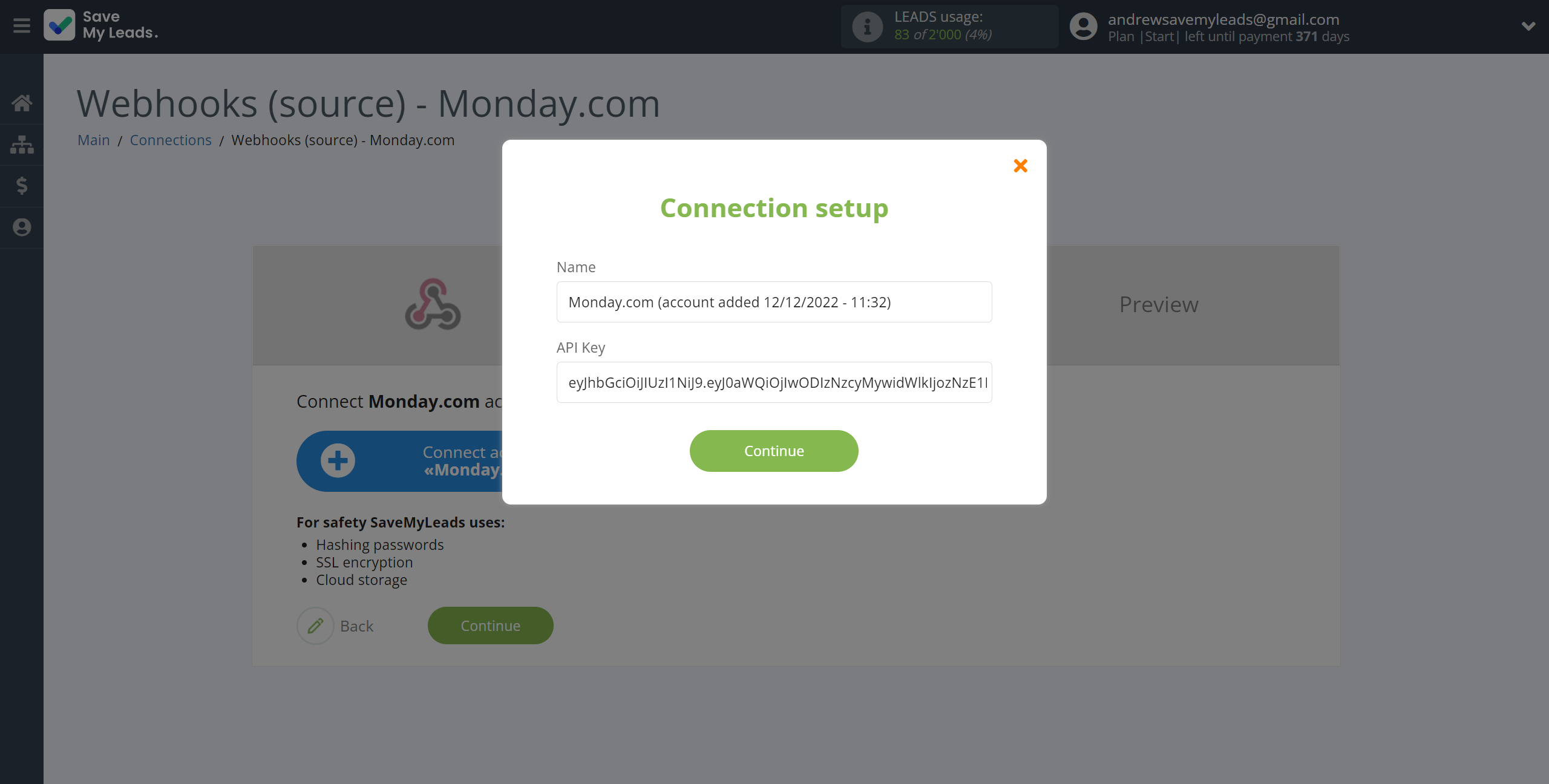 How to Connect Webhooks with Monday.com | Data Destination account connection