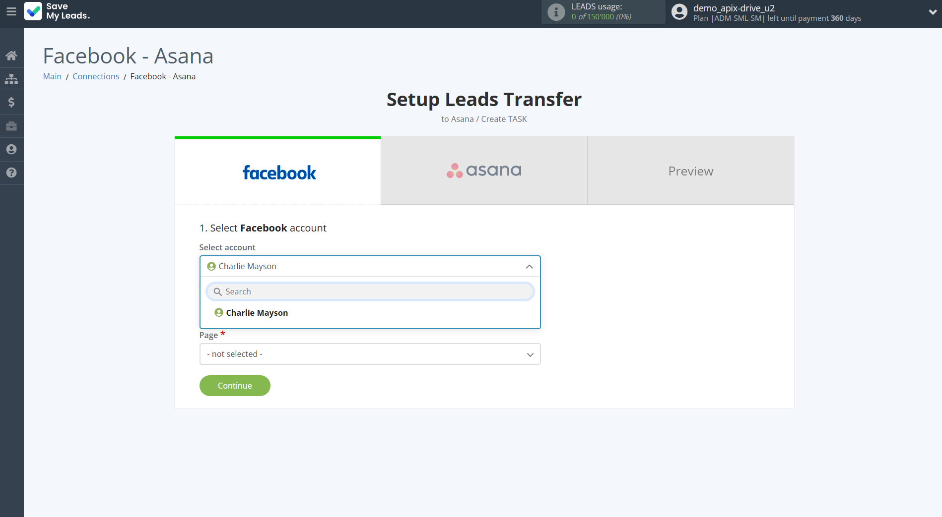 How to Connect Facebook with Asana | Data Source account connection