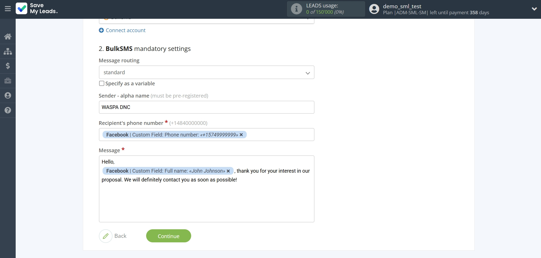 How to Connect Facebook with BulkSMS | Assigning fields