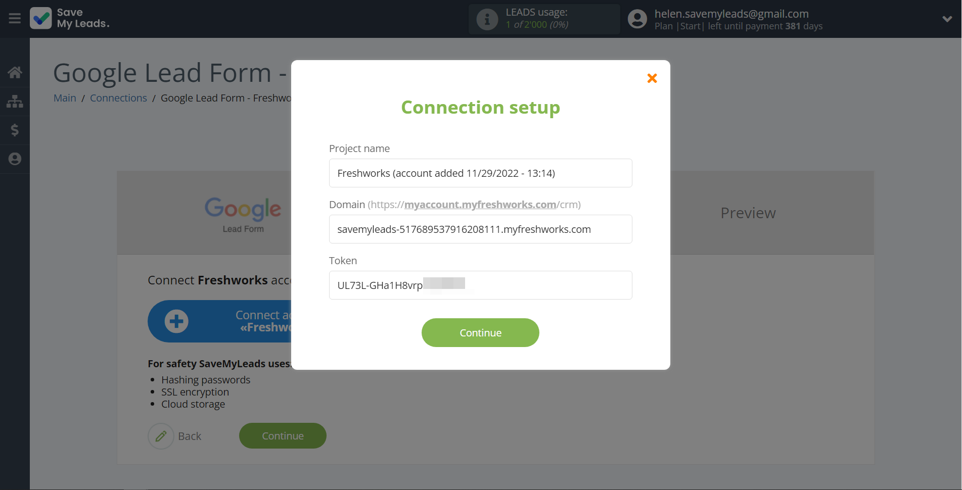 How to Connect Google Lead Form with Freshworks Create Deal | Data Destination account connection