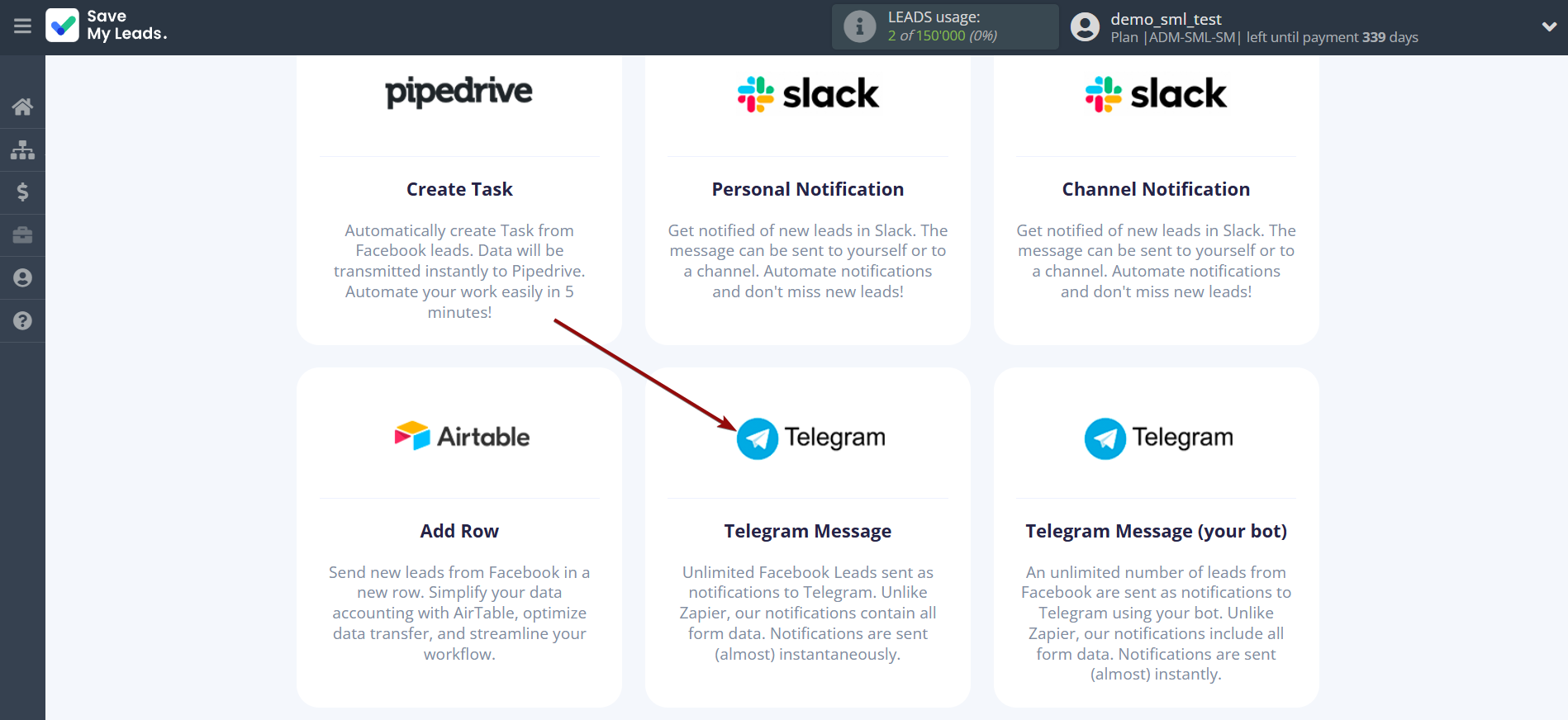 How to Connect Facebook with Telegram | Data Destination system selection How to Connect Facebook with Telegram | Data Destination system selection
