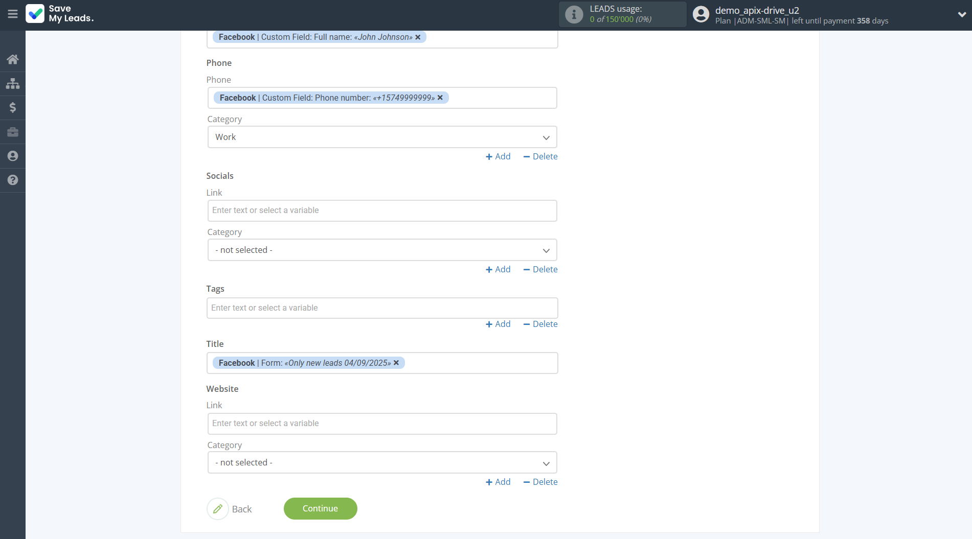 How to Connect Facebook with Copper Create Contacts | Assigning fields