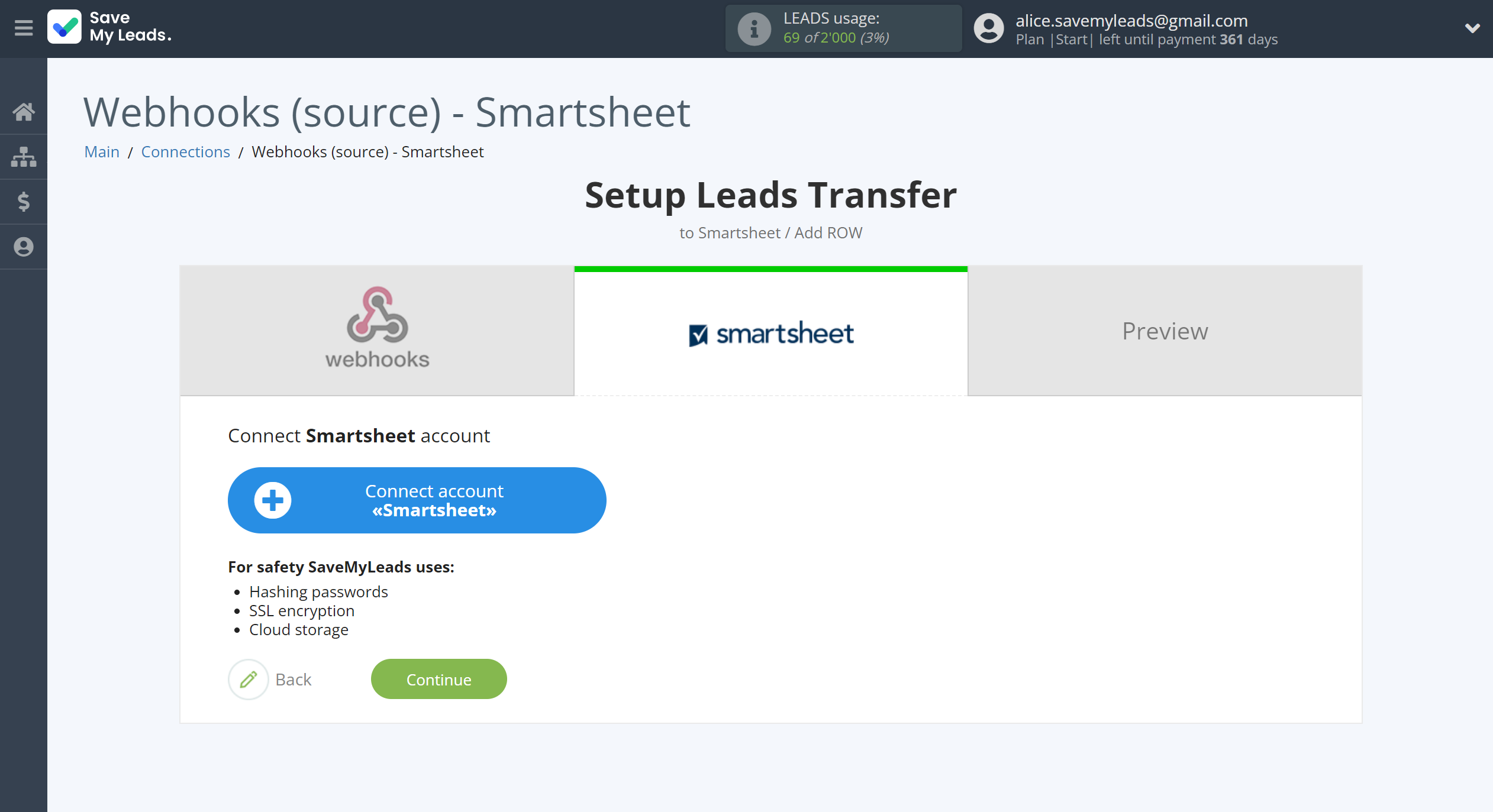 How to Connect Webhooks with Smartsheet | Data Destination account connection