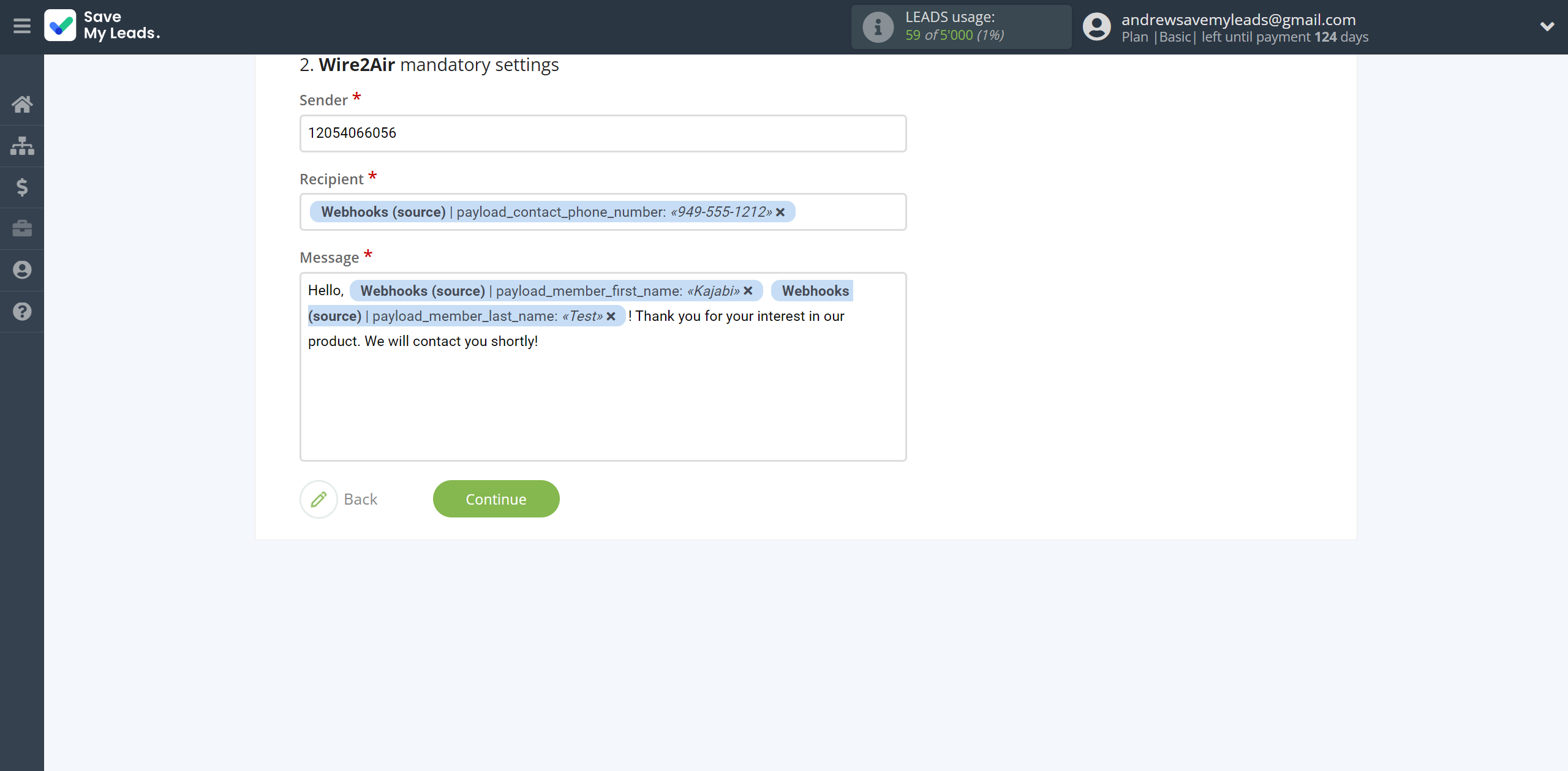 How to Connect Webhooks with Wire2Air | Assigning fields