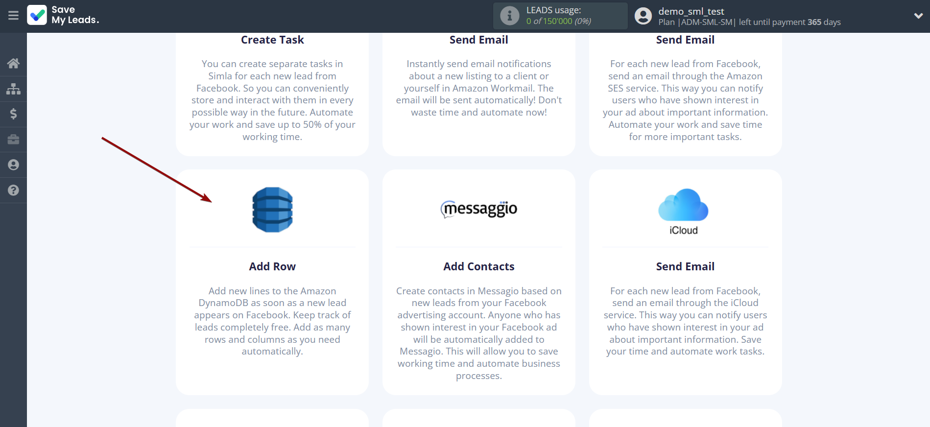 How to Connect Facebook with Amazon DynamoDB | Data Destination system selection