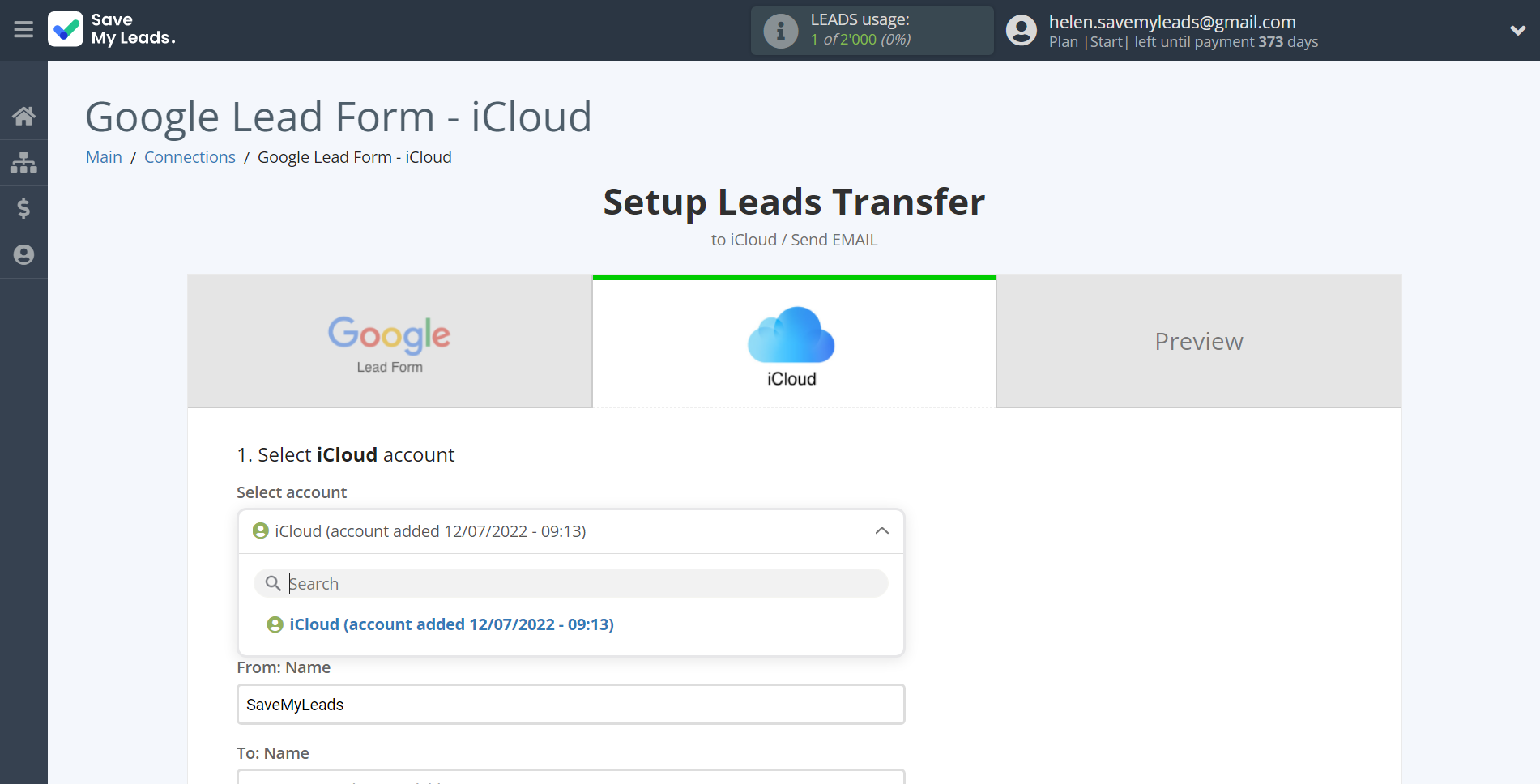 How to Connect Google Lead Form with iCloud | Data Destination account selection