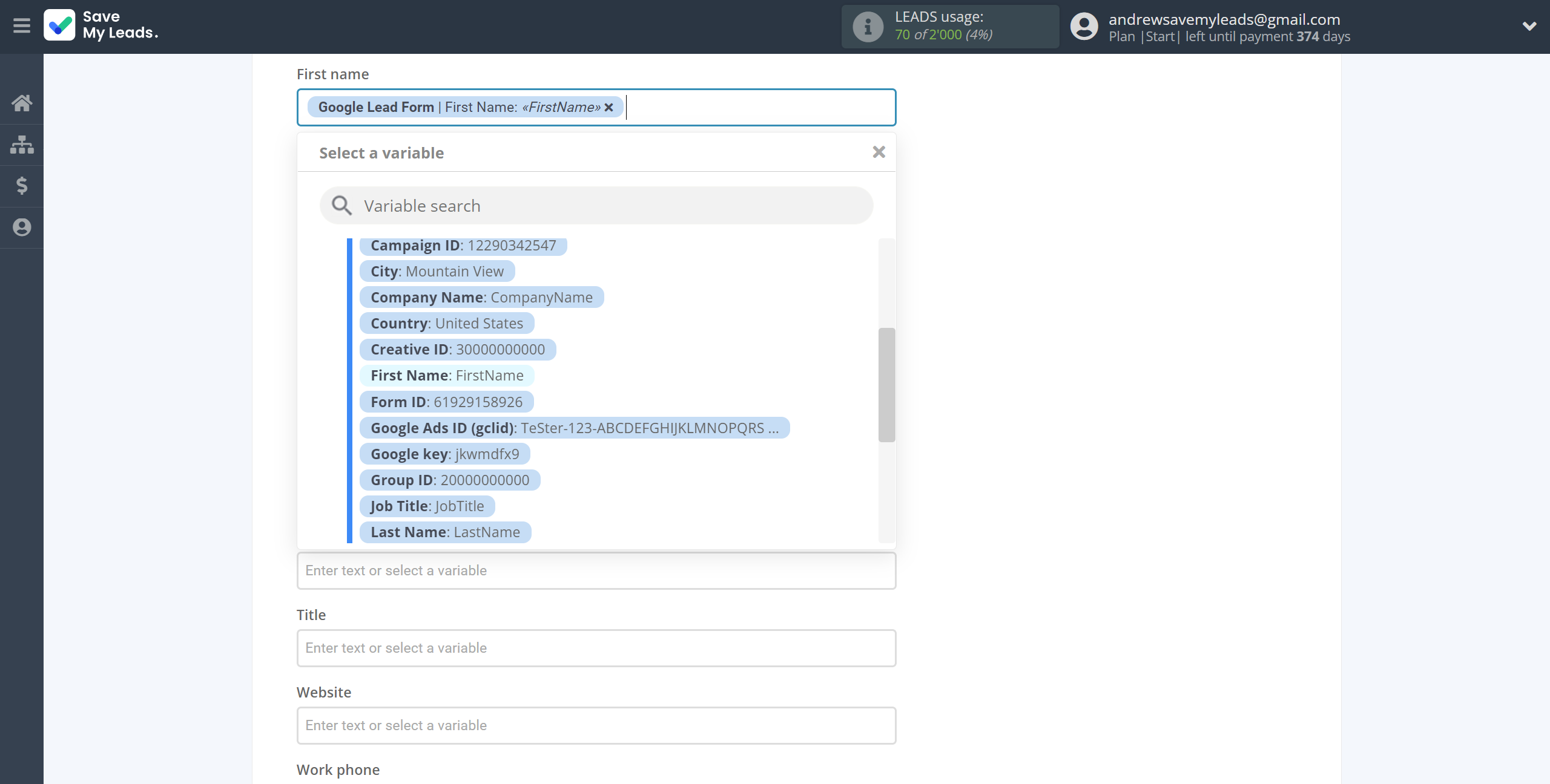 How to Connect Google Lead Form with VerticalResponse | Assigning fields