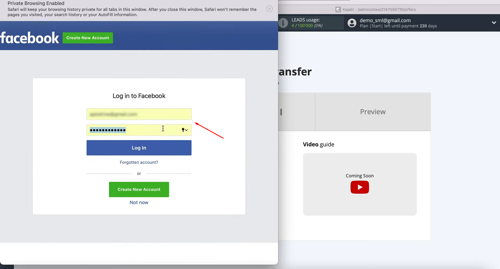 Facebook Leads Ads and Kajabi integration | Specify the username-password
