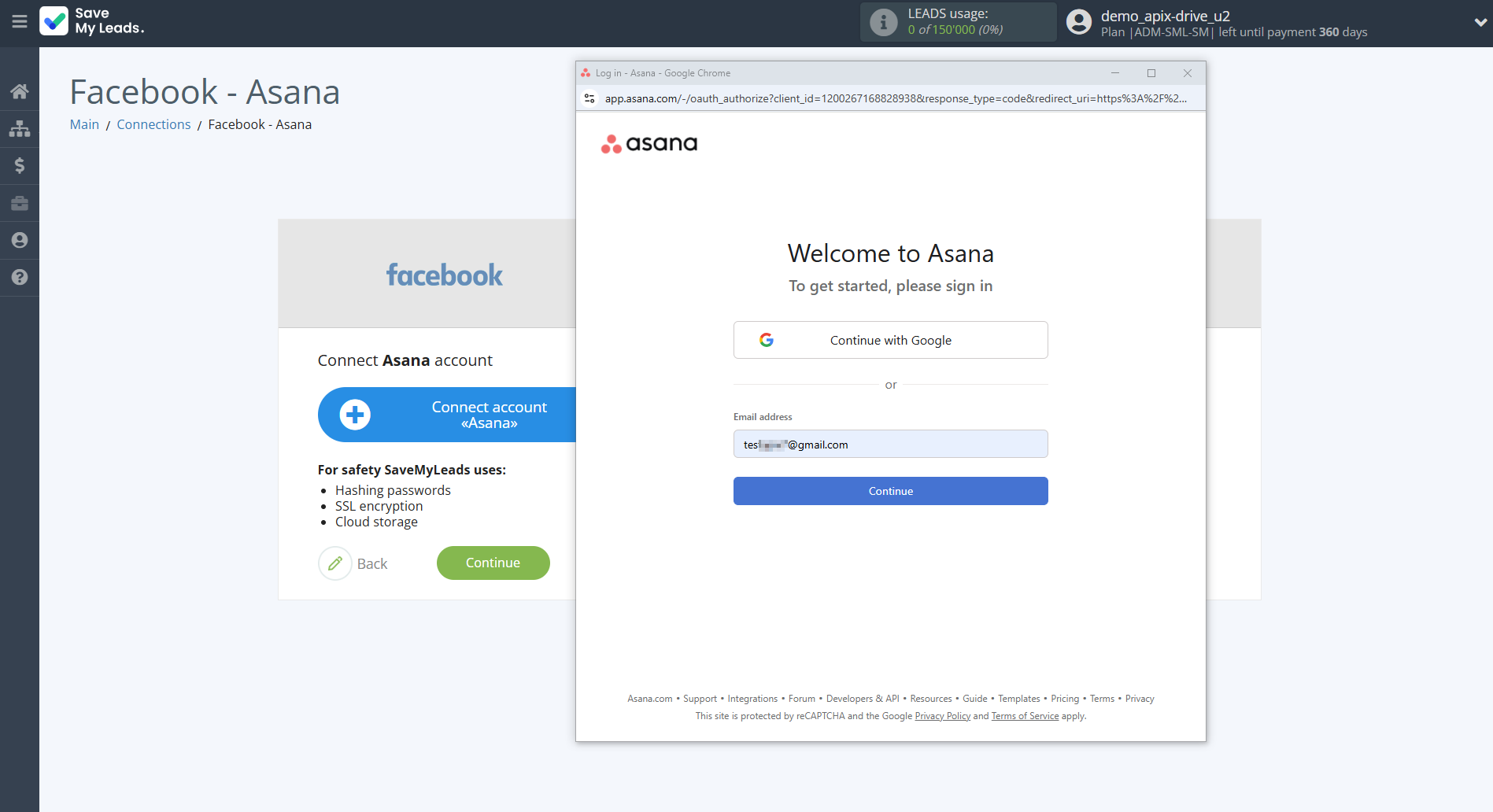 How to Connect Facebook with Asana | Data Destination account connection