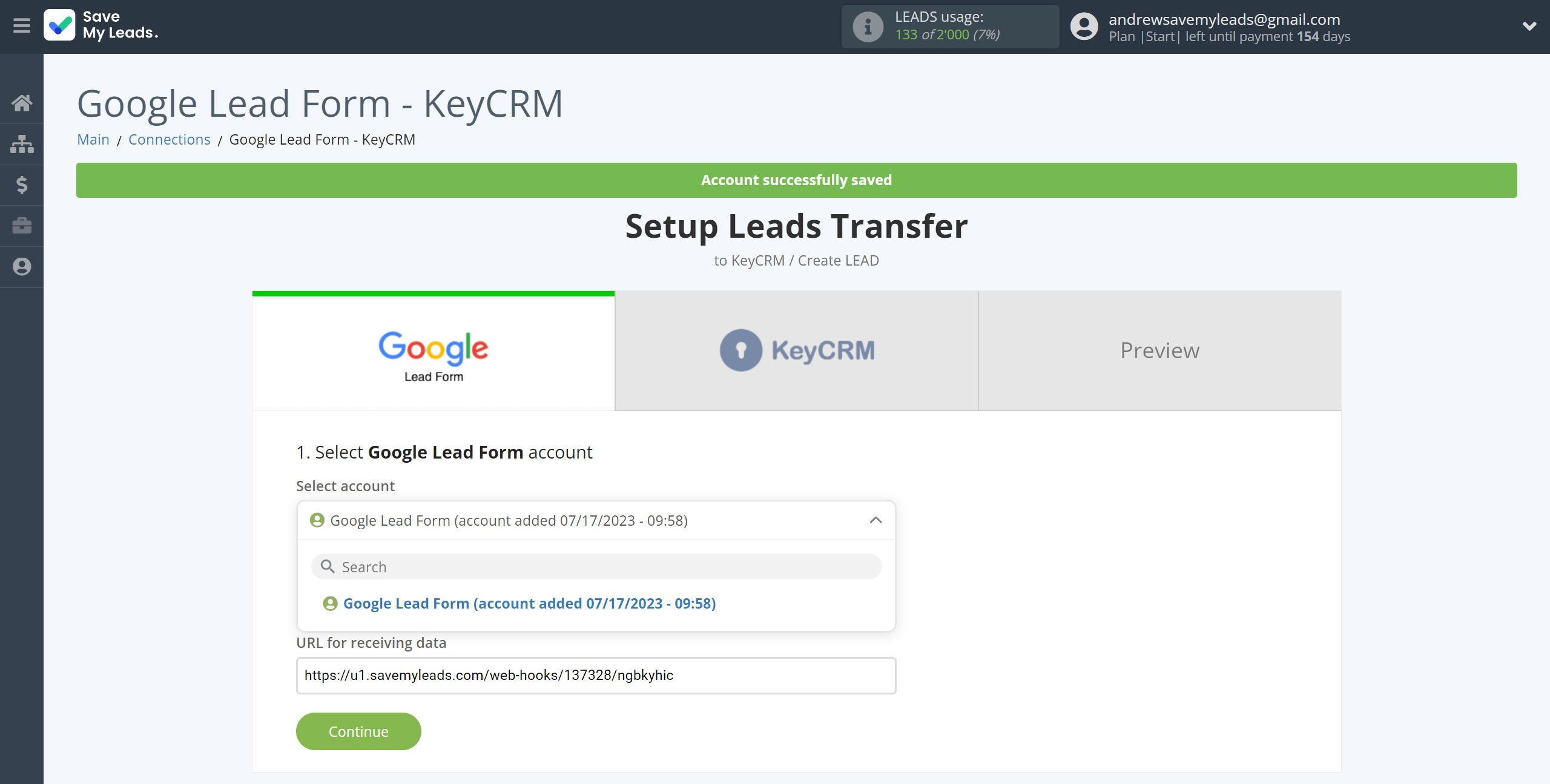 How to Connect Google Lead Form with KeyCRM Create Lead | Data Source account selection