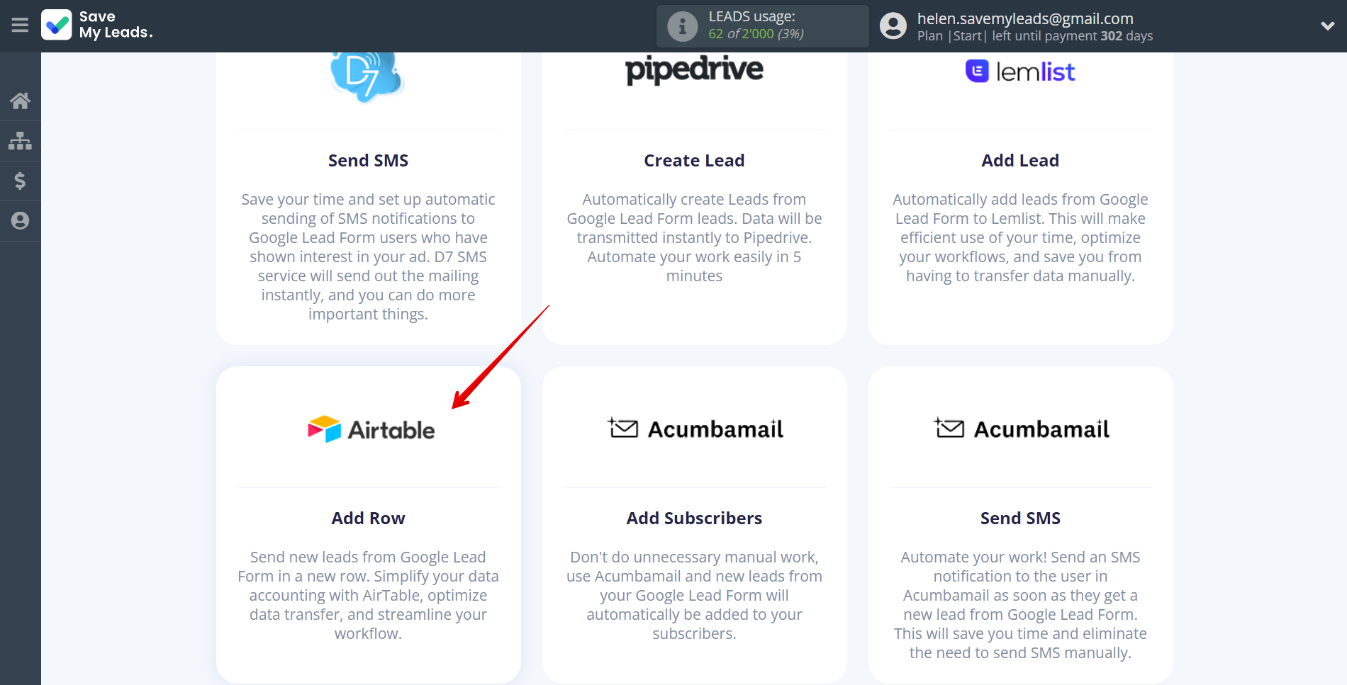 How to Connect Google Lead Form with AirTable | Data Destination system selection