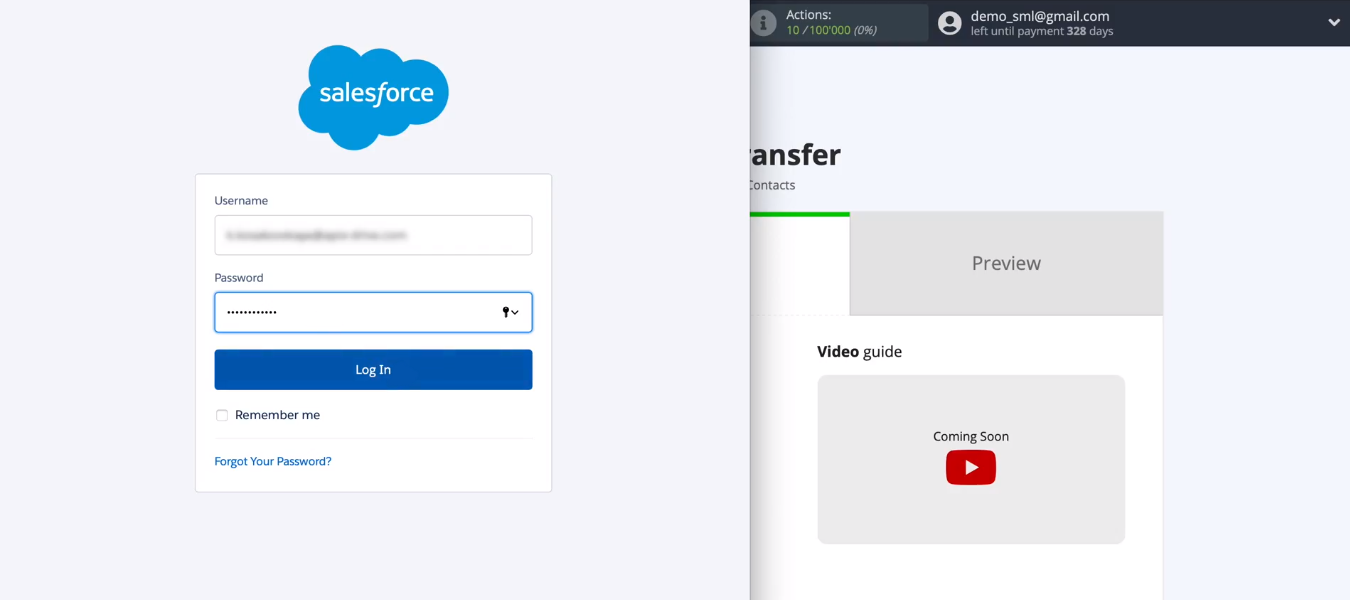 Facebook and Salesforce integration | Specify the username and password