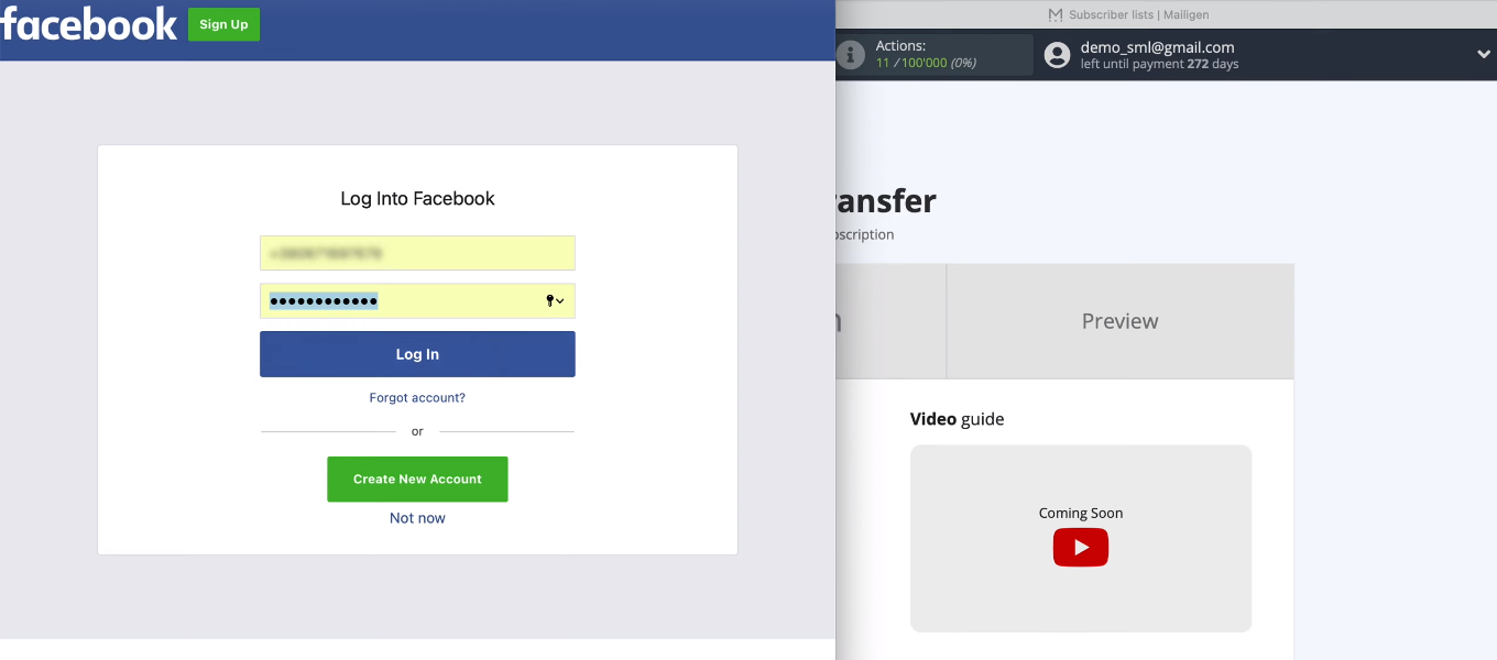 Facebook and Mailigen integration | Specify username and password
