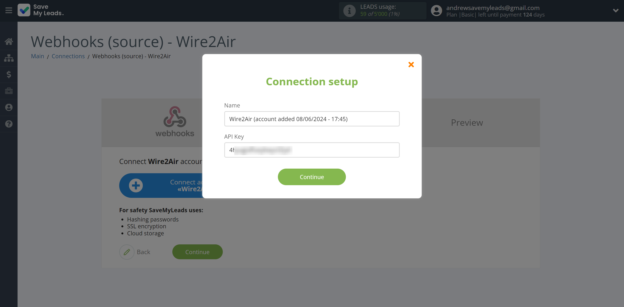 How to Connect Webhooks with Wire2Air | Data Destination account connection