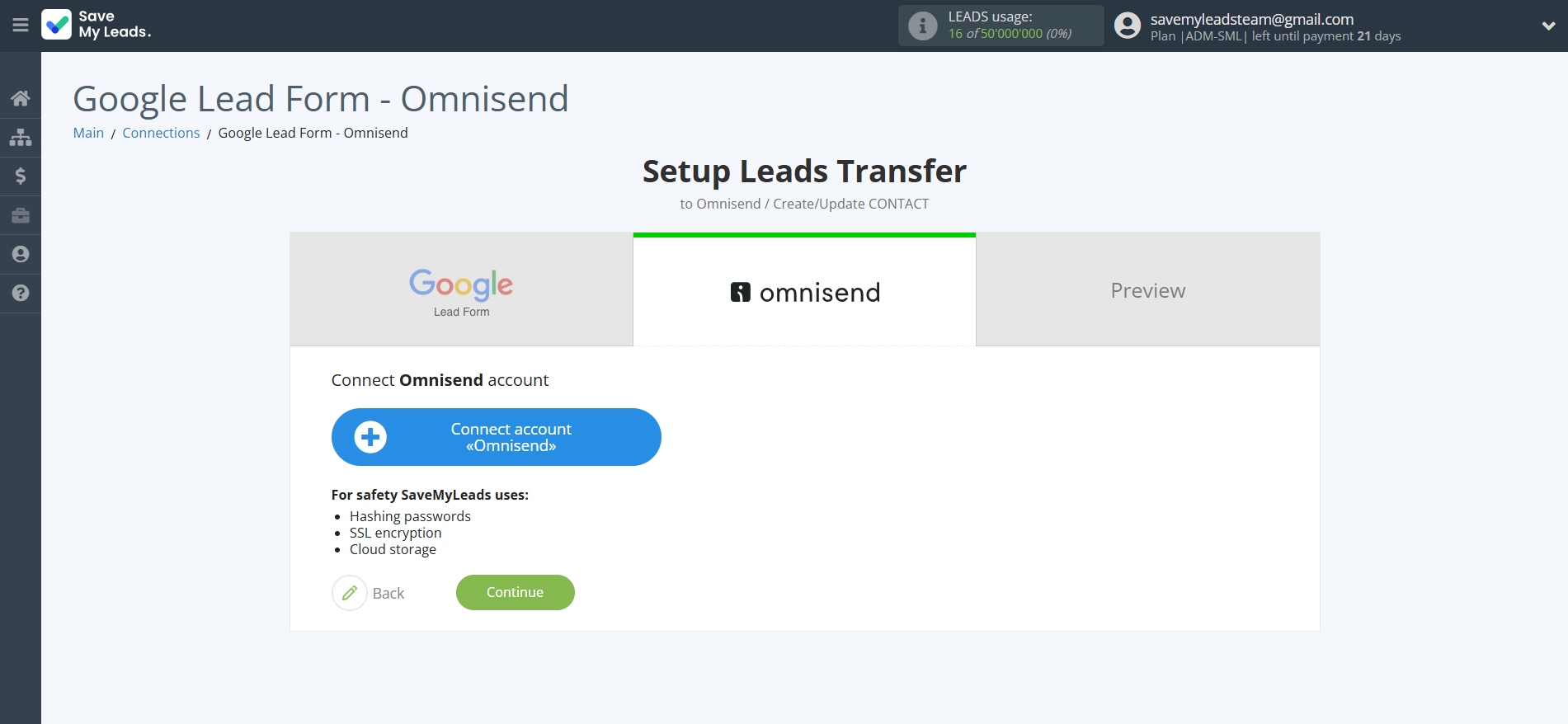 How to Connect Google Lead Form with Omnisend Create Contacts | Data Destination account connection