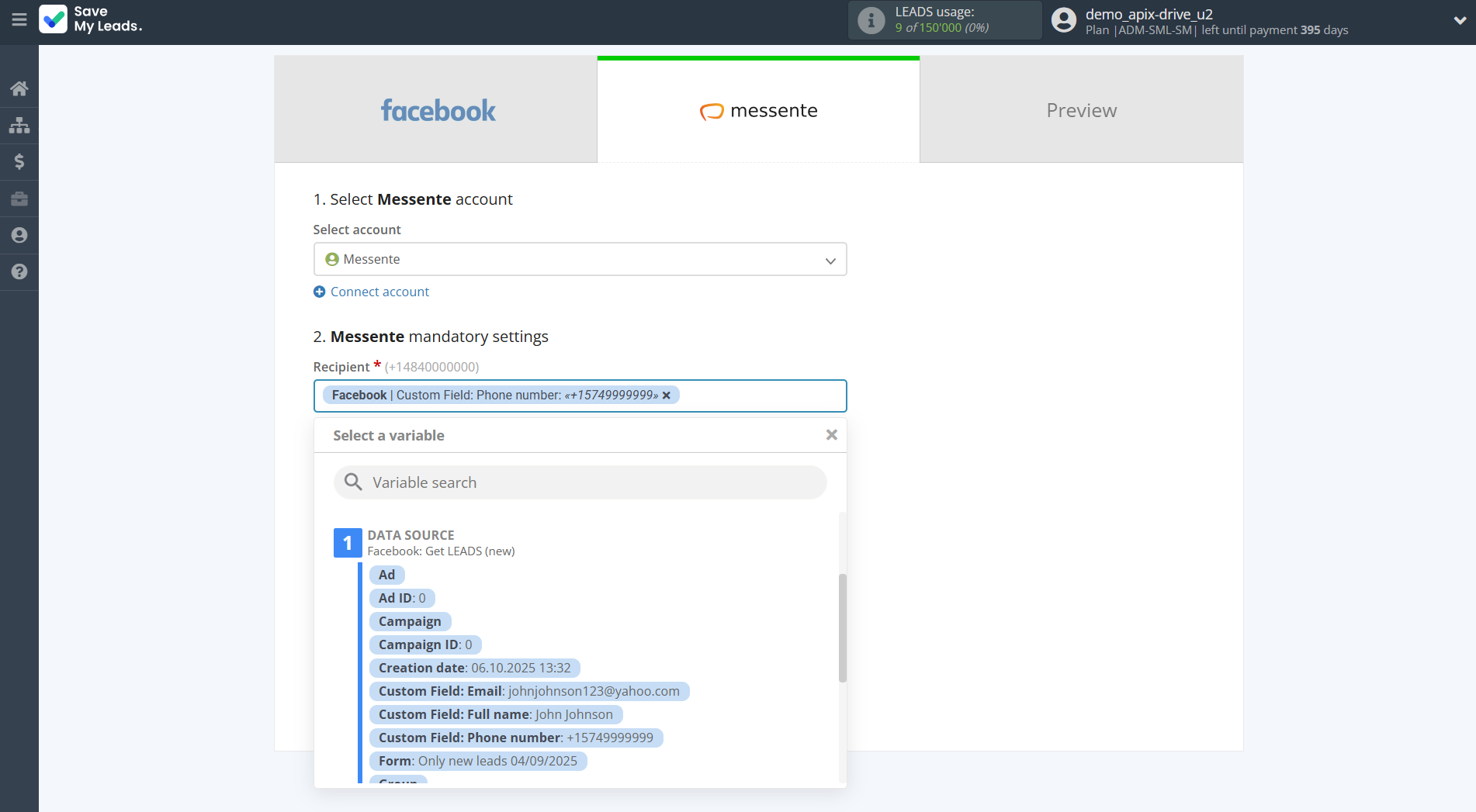 How to Connect Facebook with Messente | Assigning fields How to Connect Facebook with Messente | Assigning fields