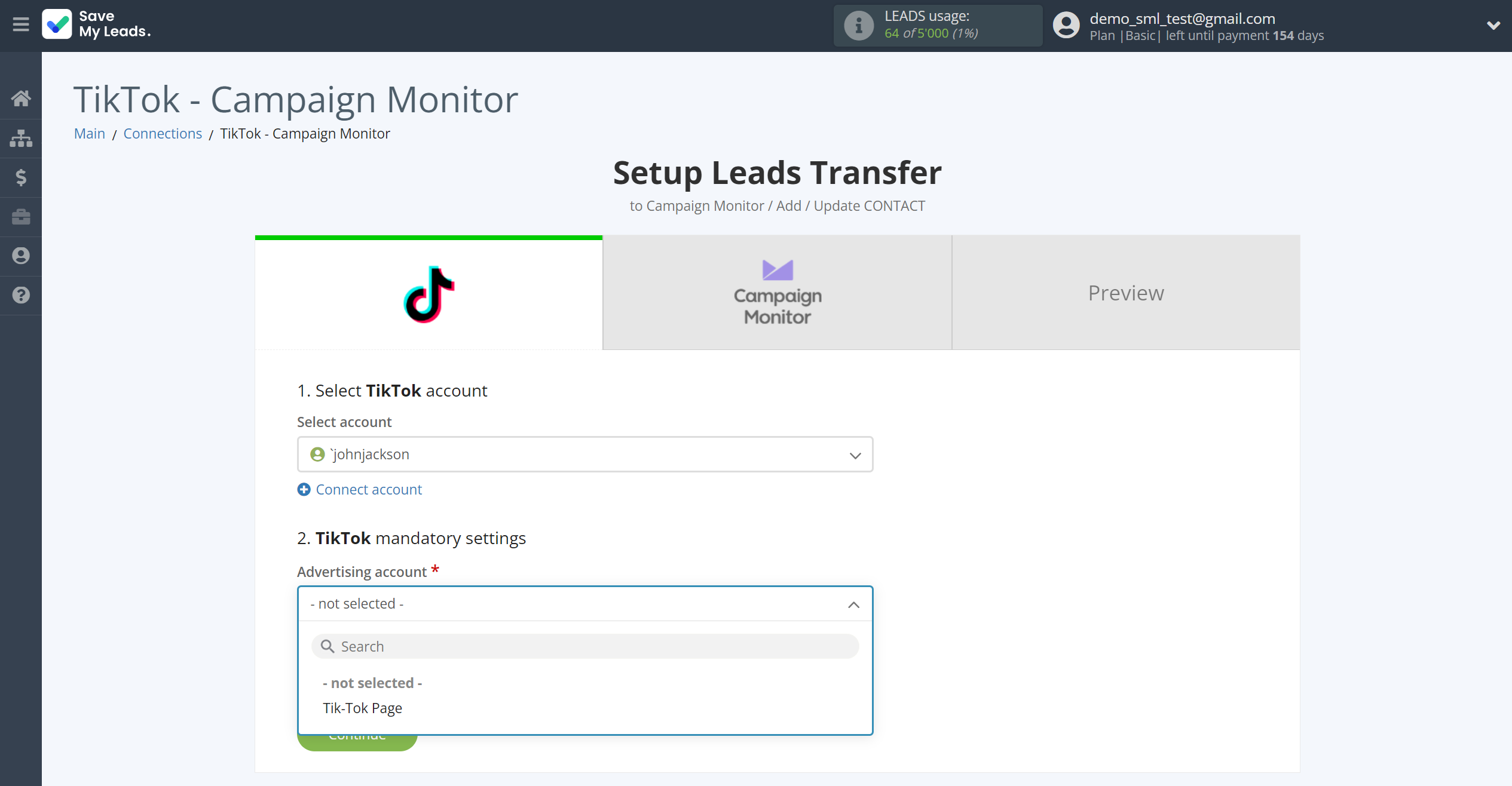 How to Connect TikTok with Campaign Monitor | Data Source account connection