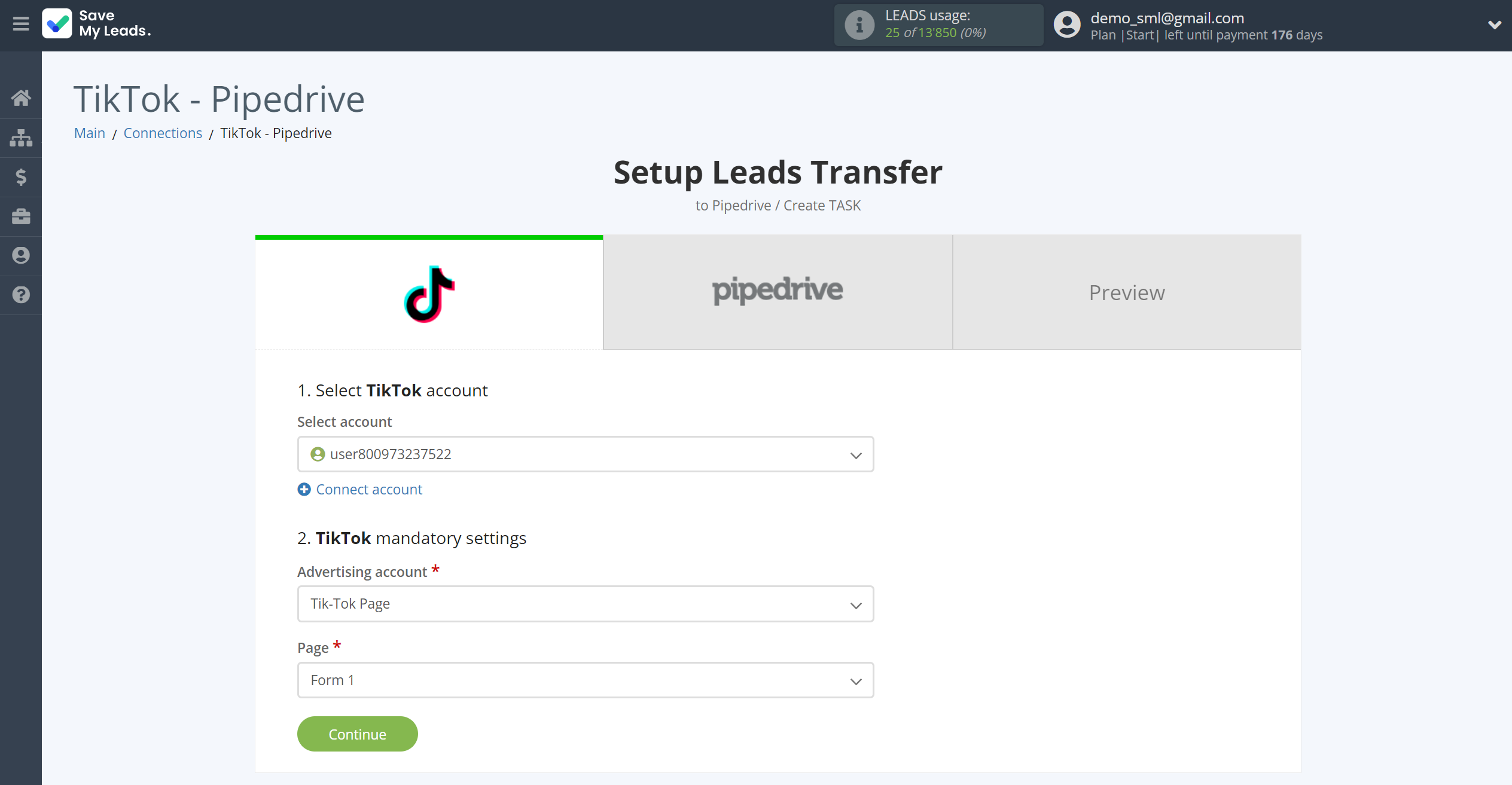 How to Connect TikTok with Pipedrive Create Task | Data Source account connection